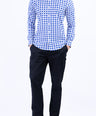 Semi Casual Micro Checks Slim Fit Shirt - Baby Blue