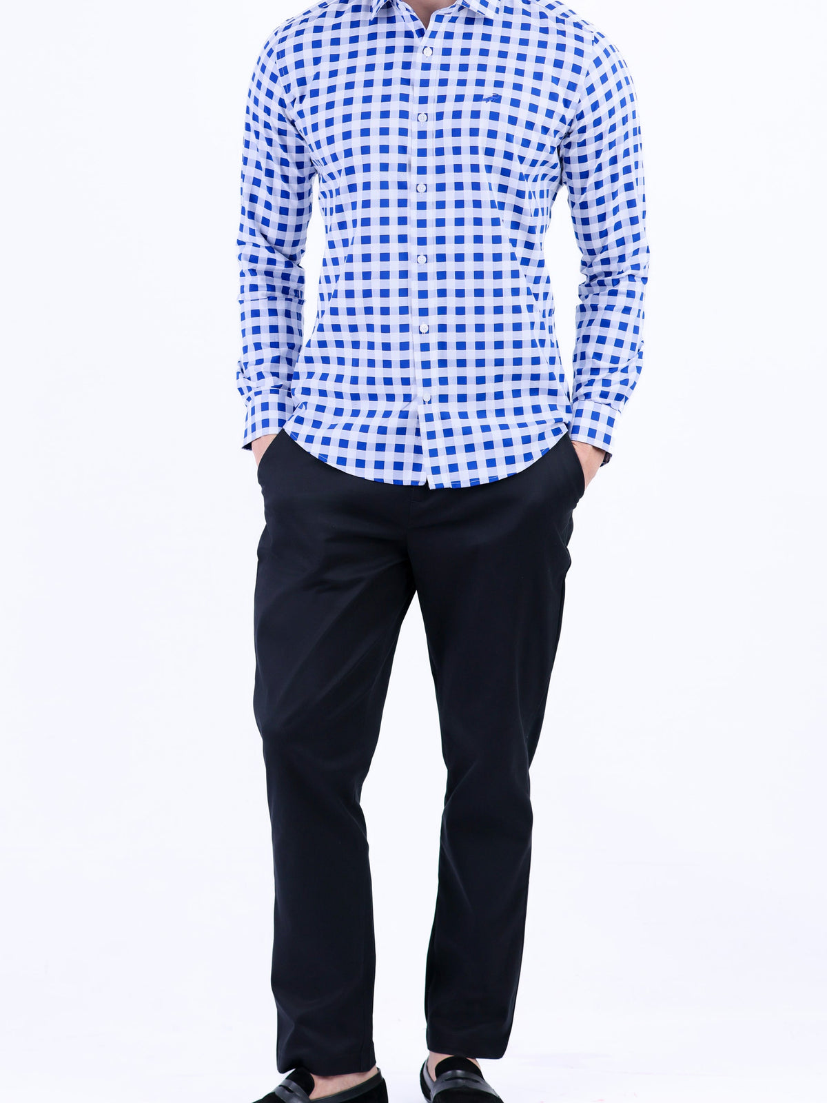 Semi Casual Micro Checks Slim Fit Shirt - Baby Blue
