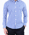 Semi Casual Micro Checks Slim Fit Shirt - Baby Blue