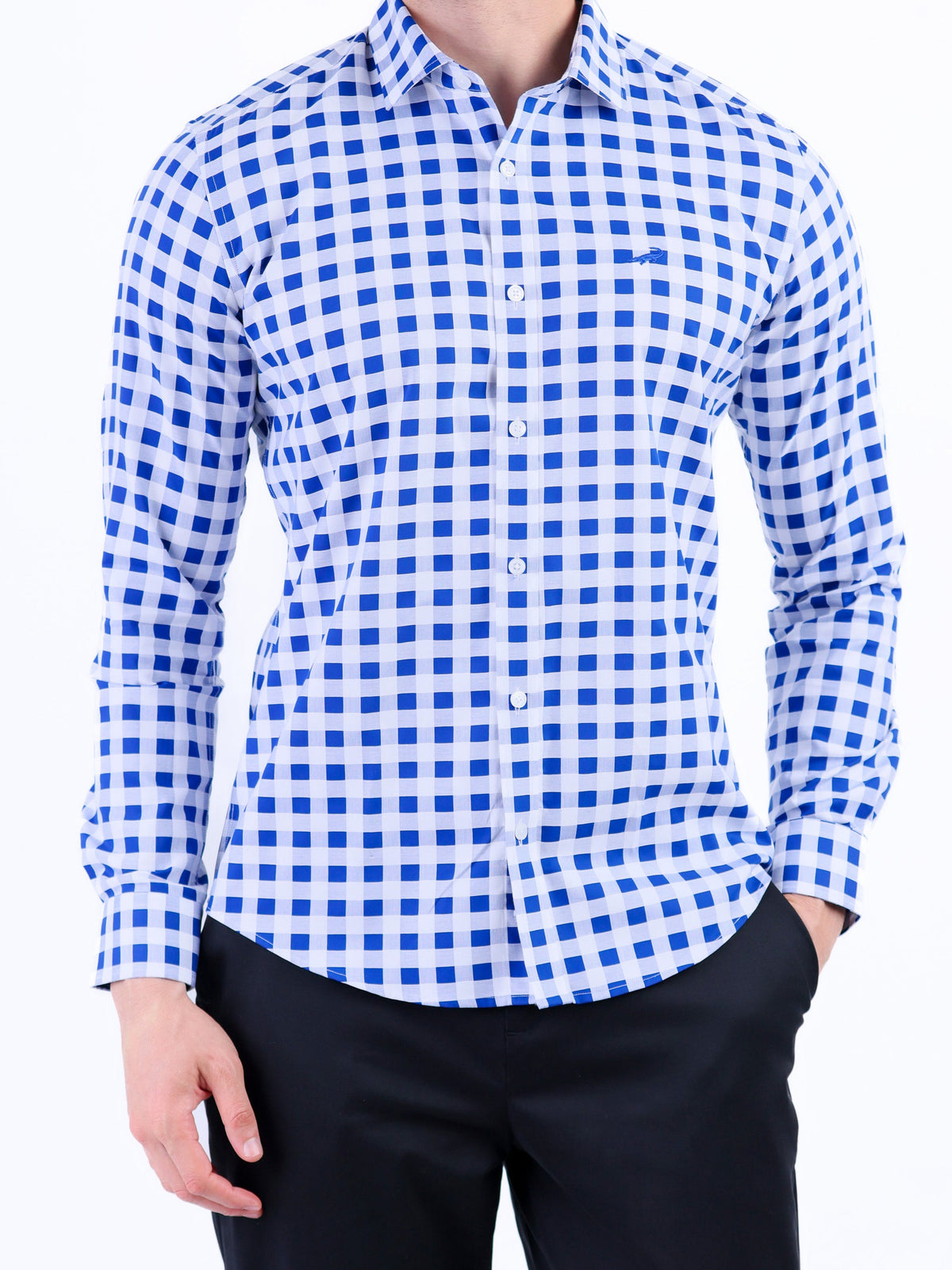 Semi Casual Micro Checks Slim Fit Shirt - Baby Blue
