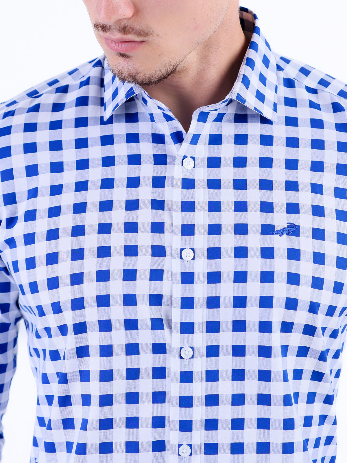 Semi Casual Micro Checks Slim Fit Shirt - Baby Blue