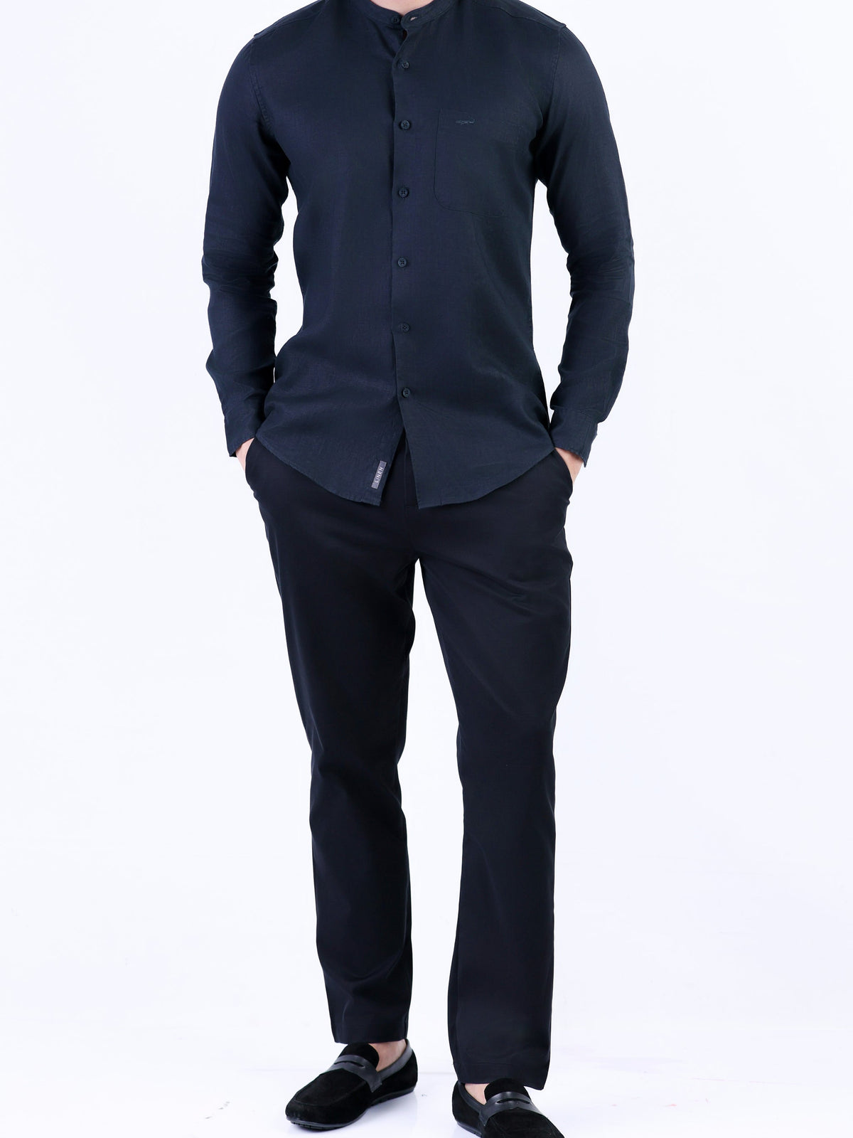 Linen Plain Slim Fit Shirt - Black