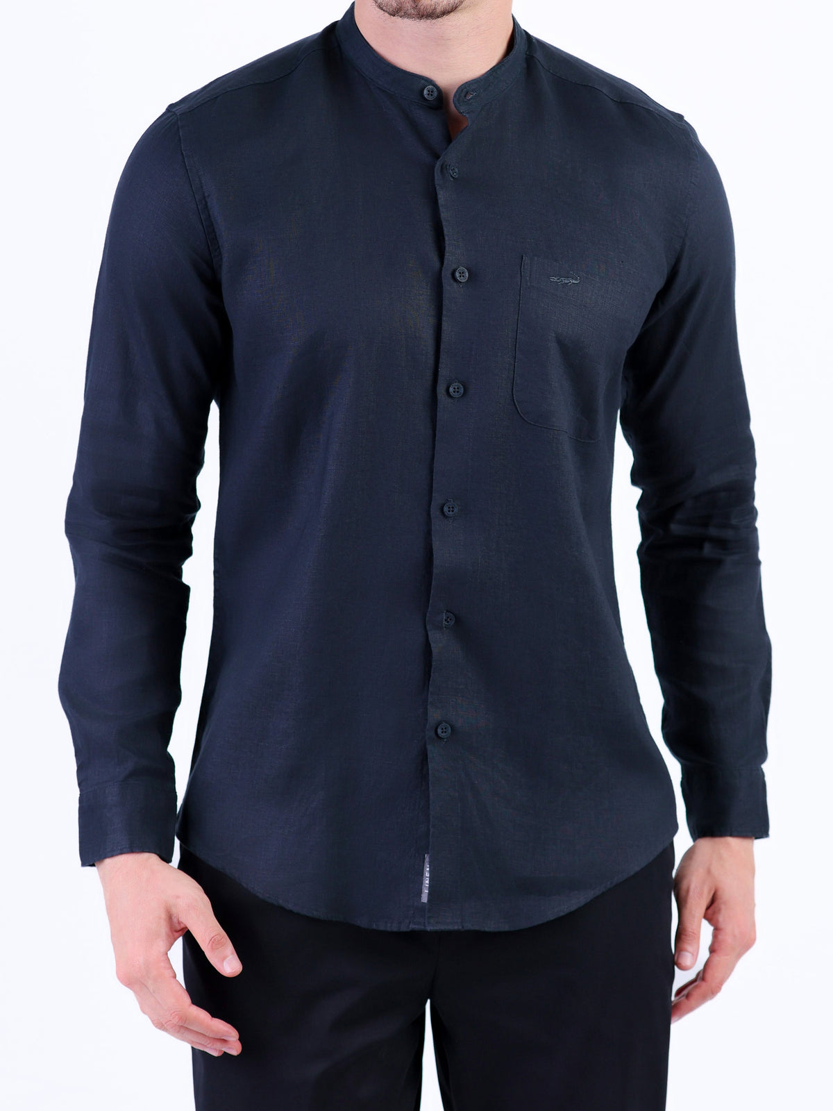 Linen Plain Slim Fit Shirt - Black