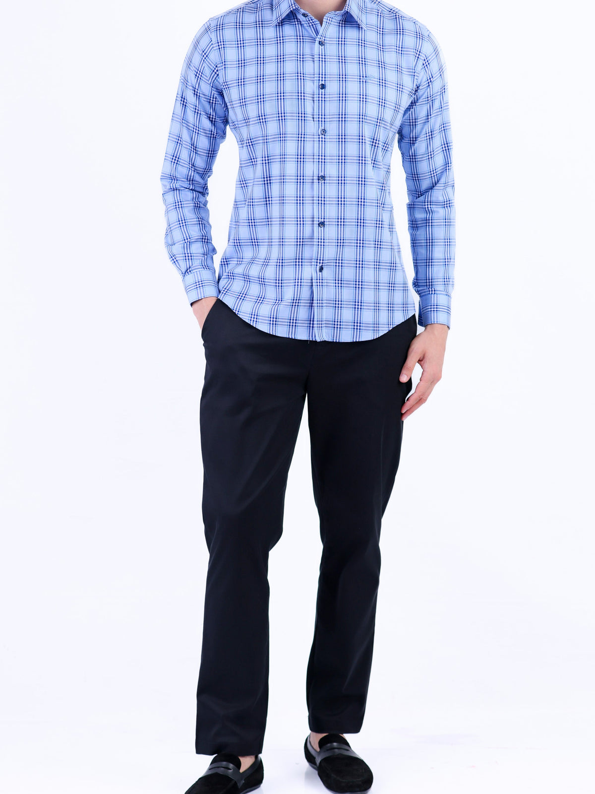 Semi Casual Stripe Slim Fit Shirt - Victoria Blue