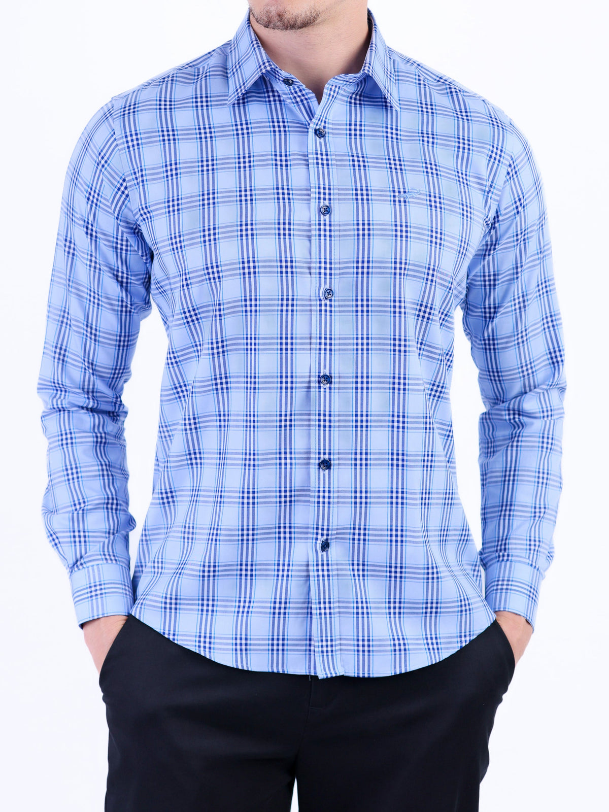 Semi Casual Stripe Slim Fit Shirt - Victoria Blue