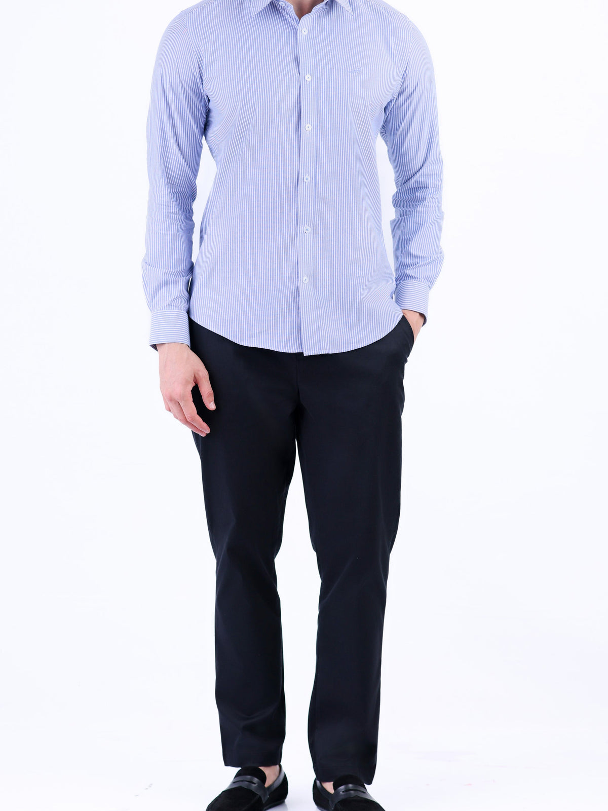 Semi Casual Stripe Slim Fit Shirt - Blue Faience