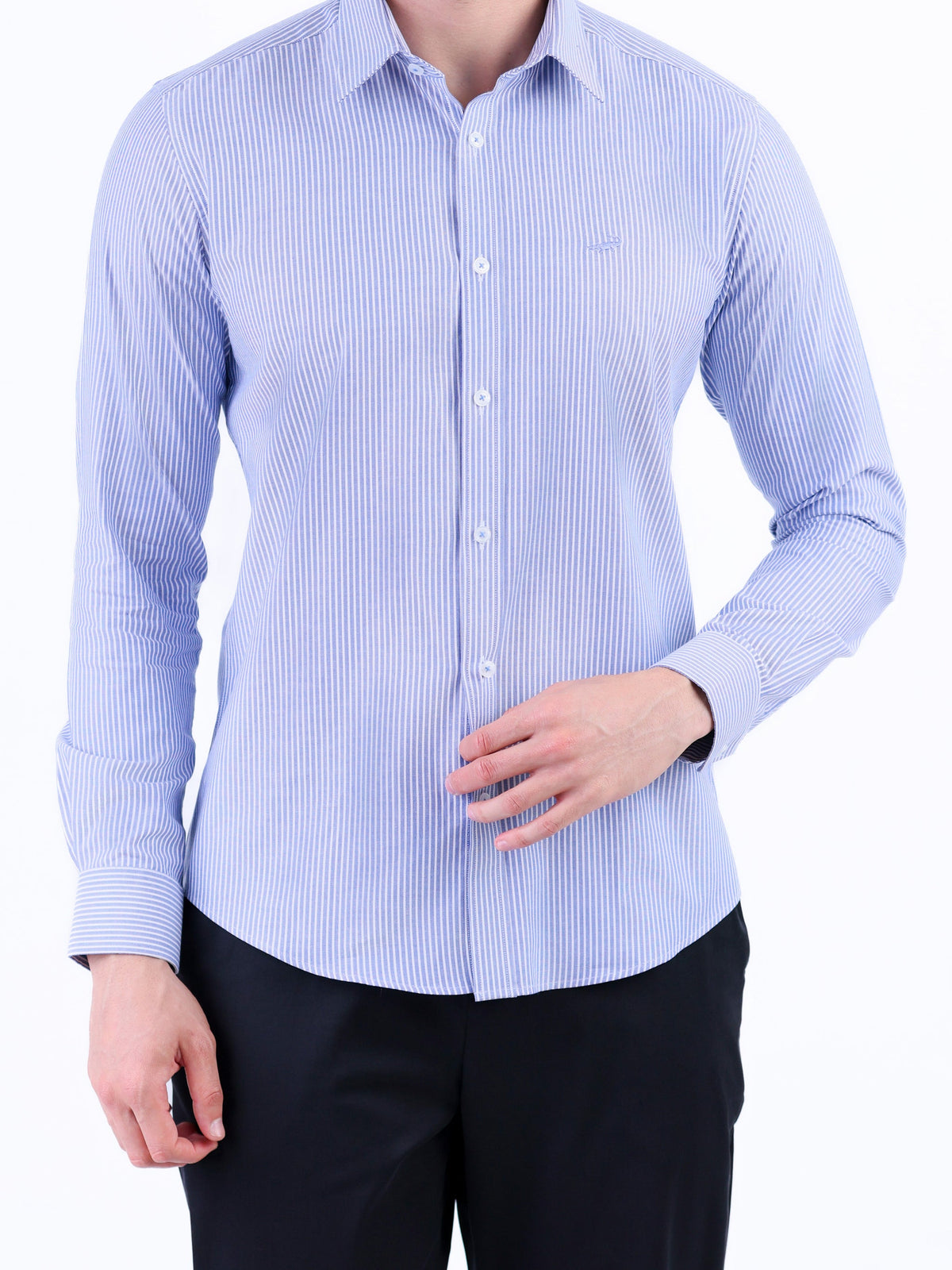 Semi Casual Stripe Slim Fit Shirt - Blue Faience
