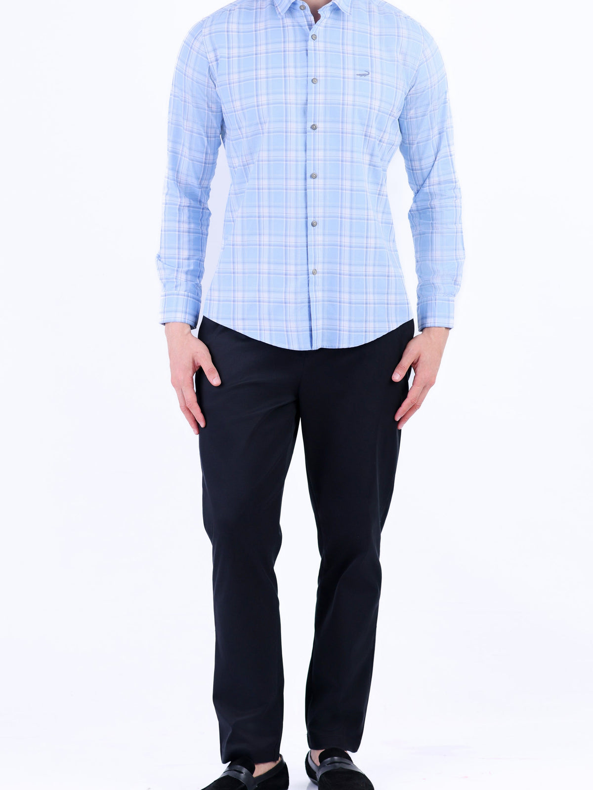 Semi Casual Checks Slim Fit Shirt - Baby Blue