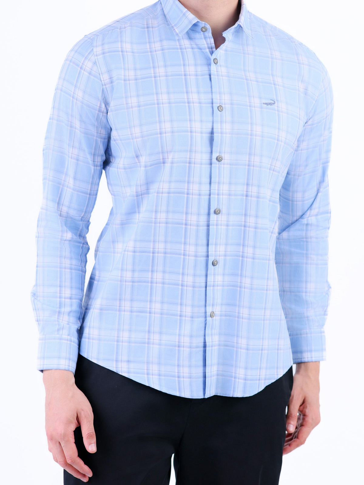 Semi Casual Checks Slim Fit Shirt - Baby Blue