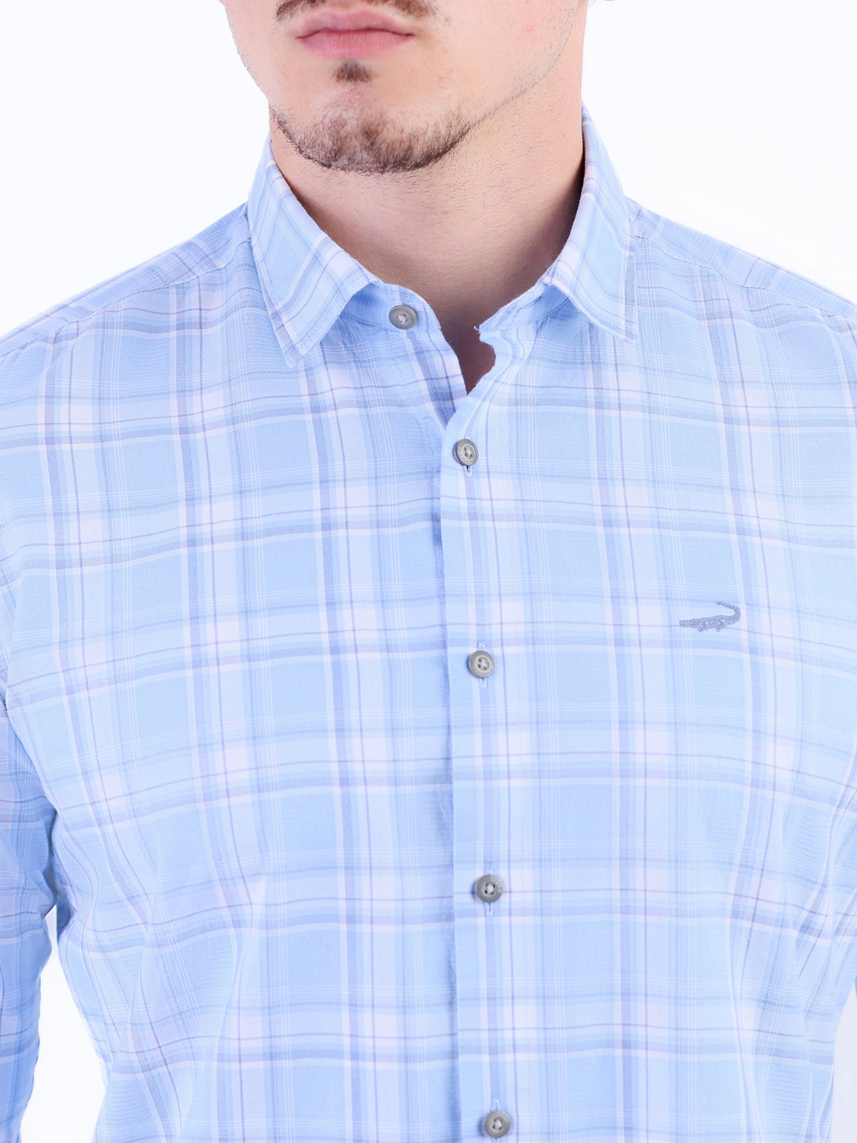 Semi Casual Checks Slim Fit Shirt - Baby Blue