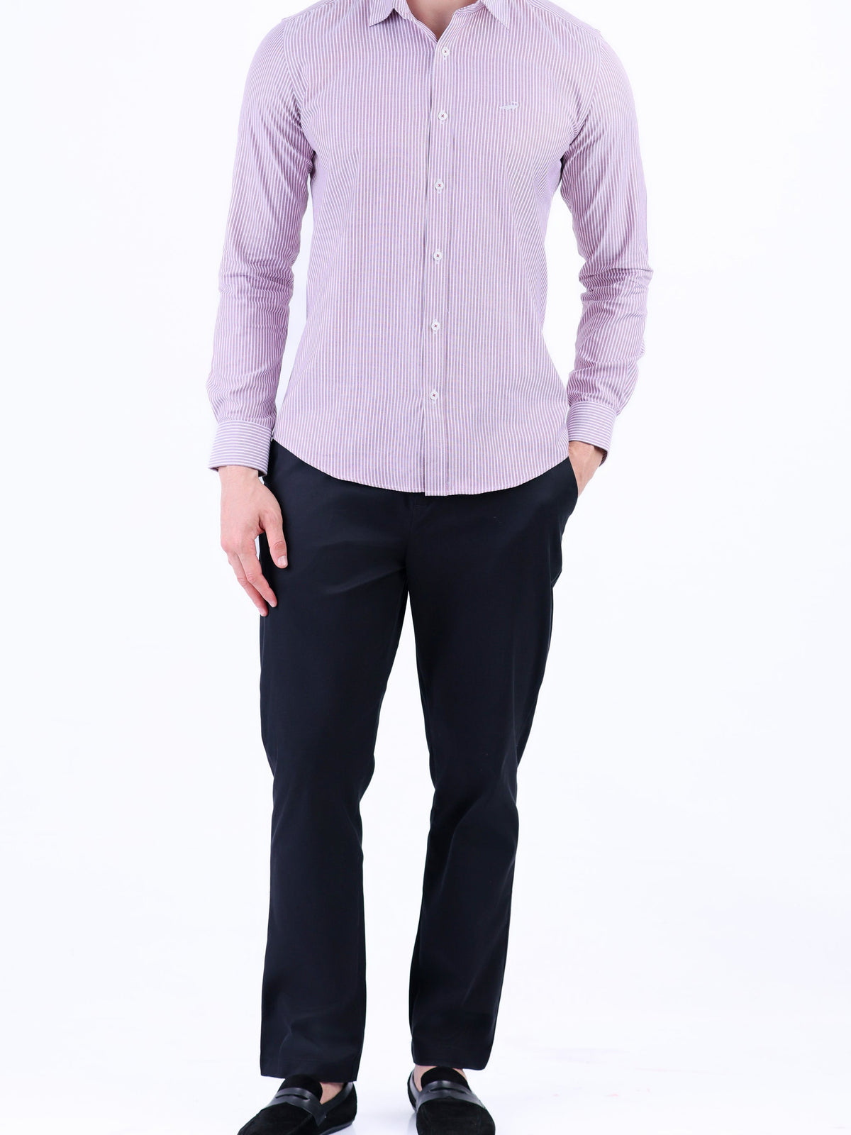 Semi Casual Stripe Slim Fit Shirt - Brown