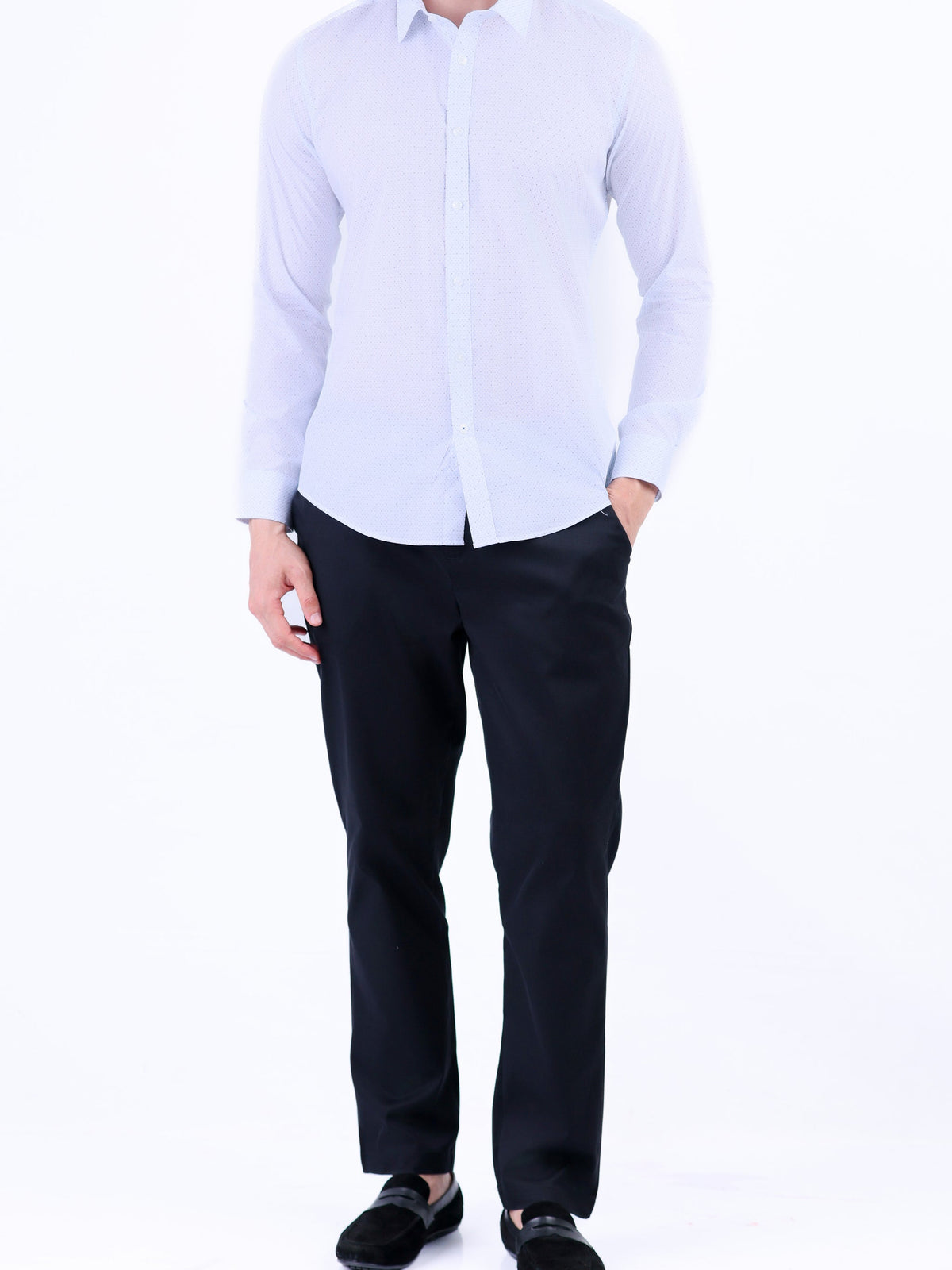 Semi Casual Printed Slim Fit Shirt - Navy