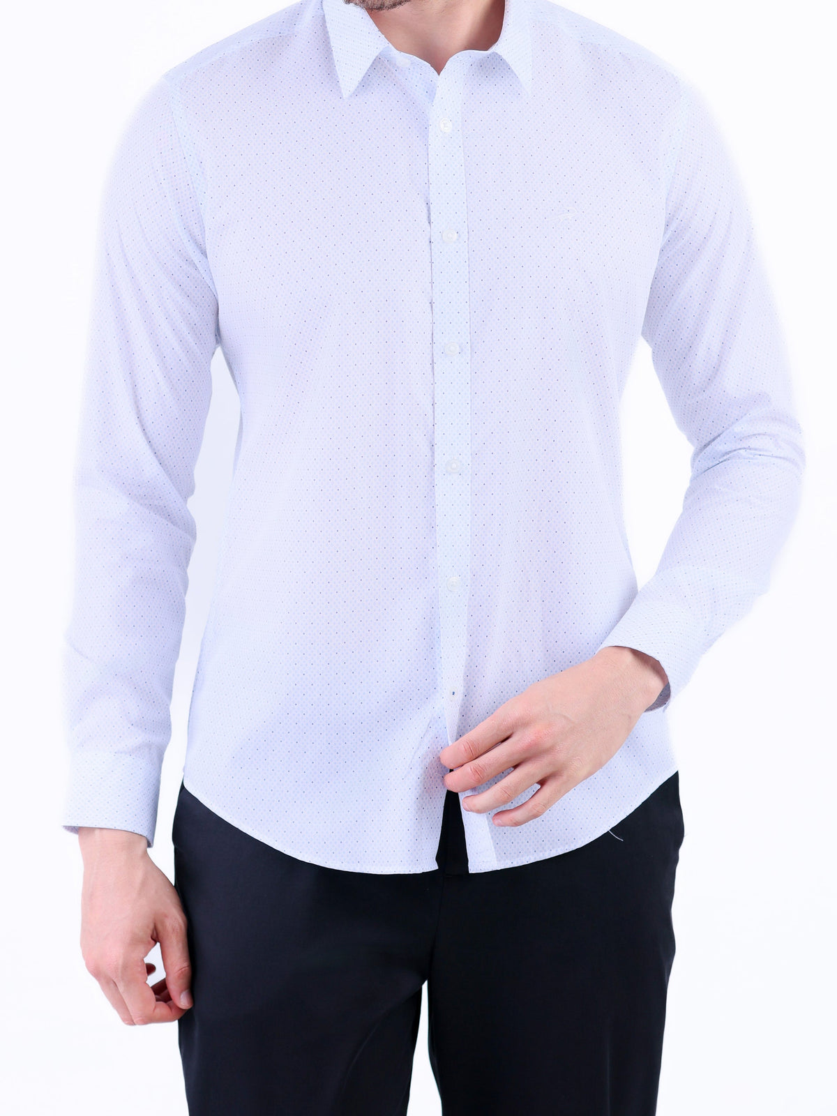Semi Casual Printed Slim Fit Shirt - Navy
