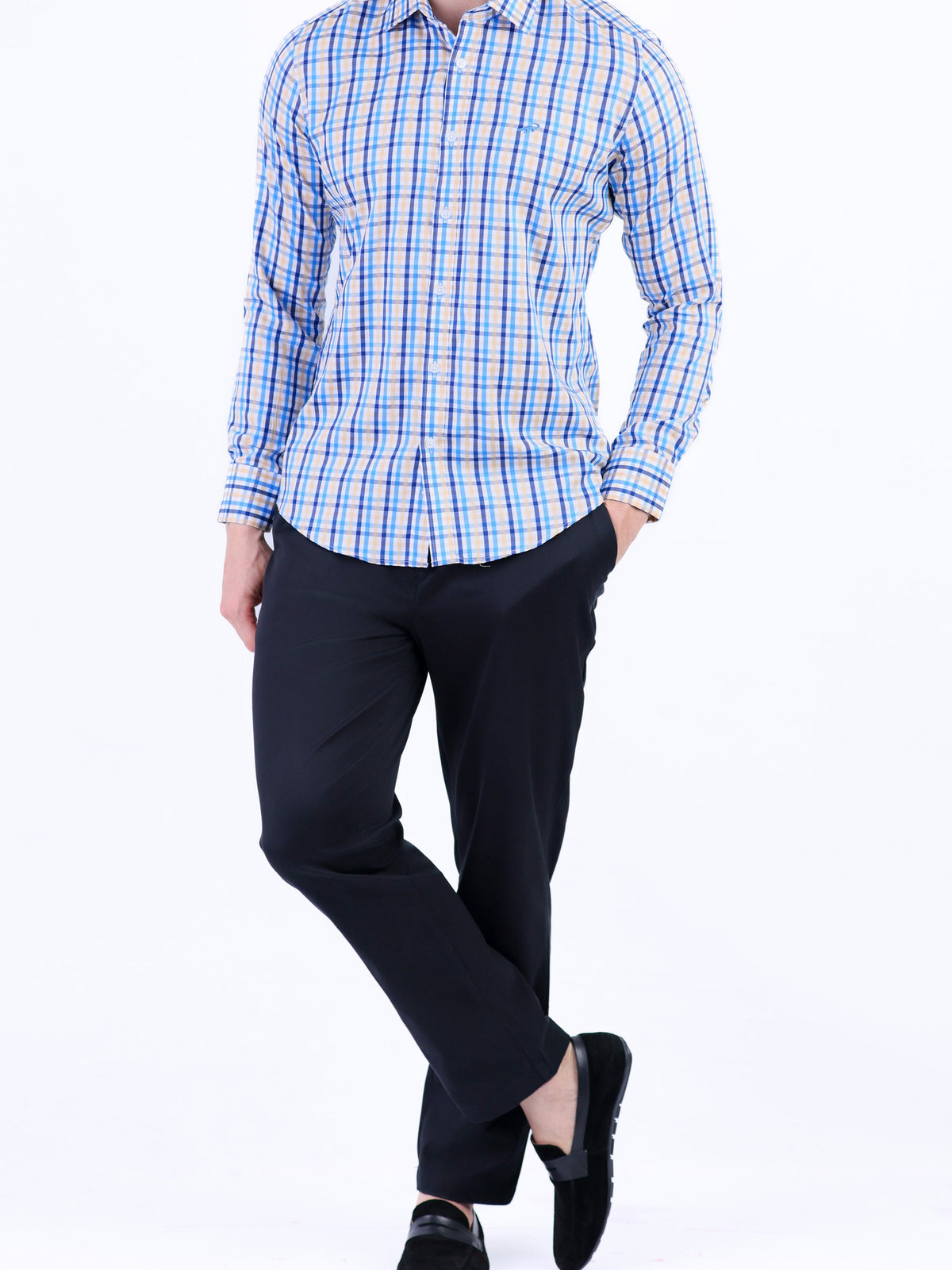 Semi Casual Checks Slim Fit Shirt - Cream