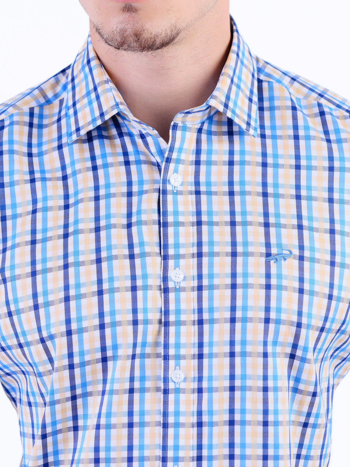 Semi Casual Checks Slim Fit Shirt - Cream