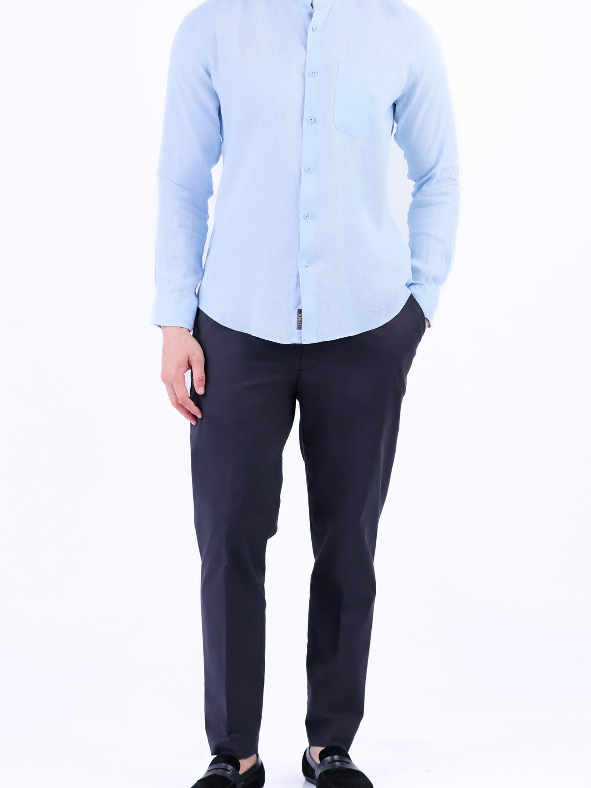 Linen Plain Slim Fit Shirt - Cashmere Blue