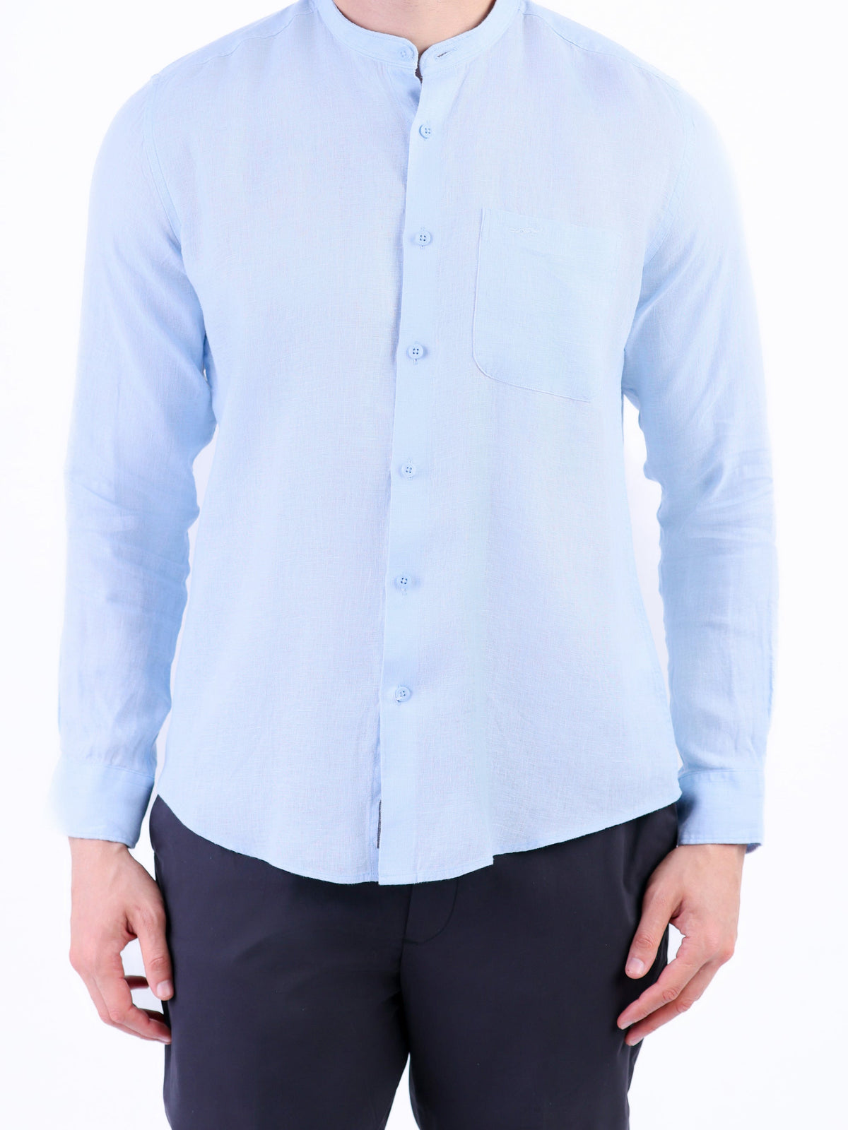 Linen Plain Slim Fit Shirt - Cashmere Blue