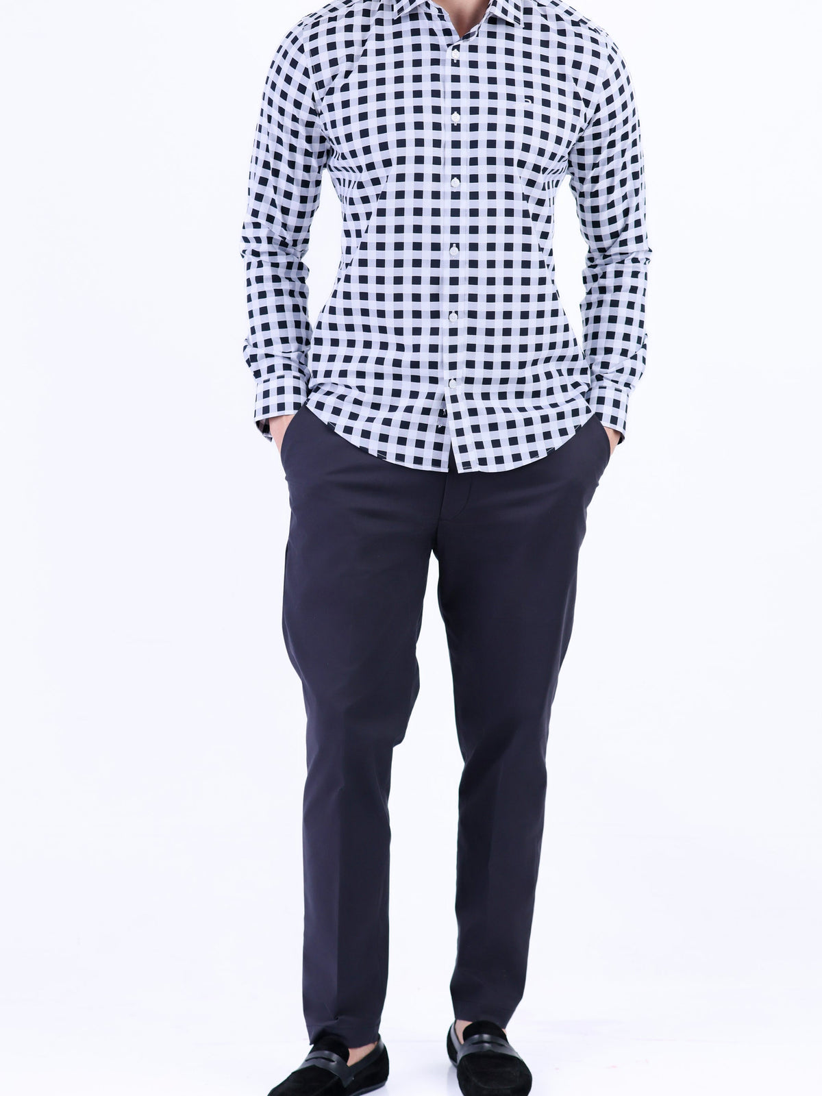 Semi Casual Micro Checks Slim Fit Shirt - Black