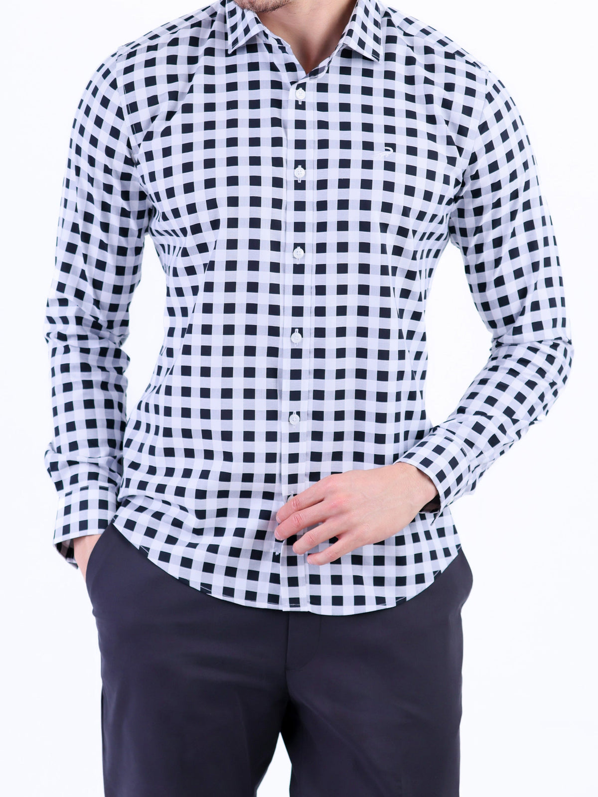 Semi Casual Micro Checks Slim Fit Shirt - Black