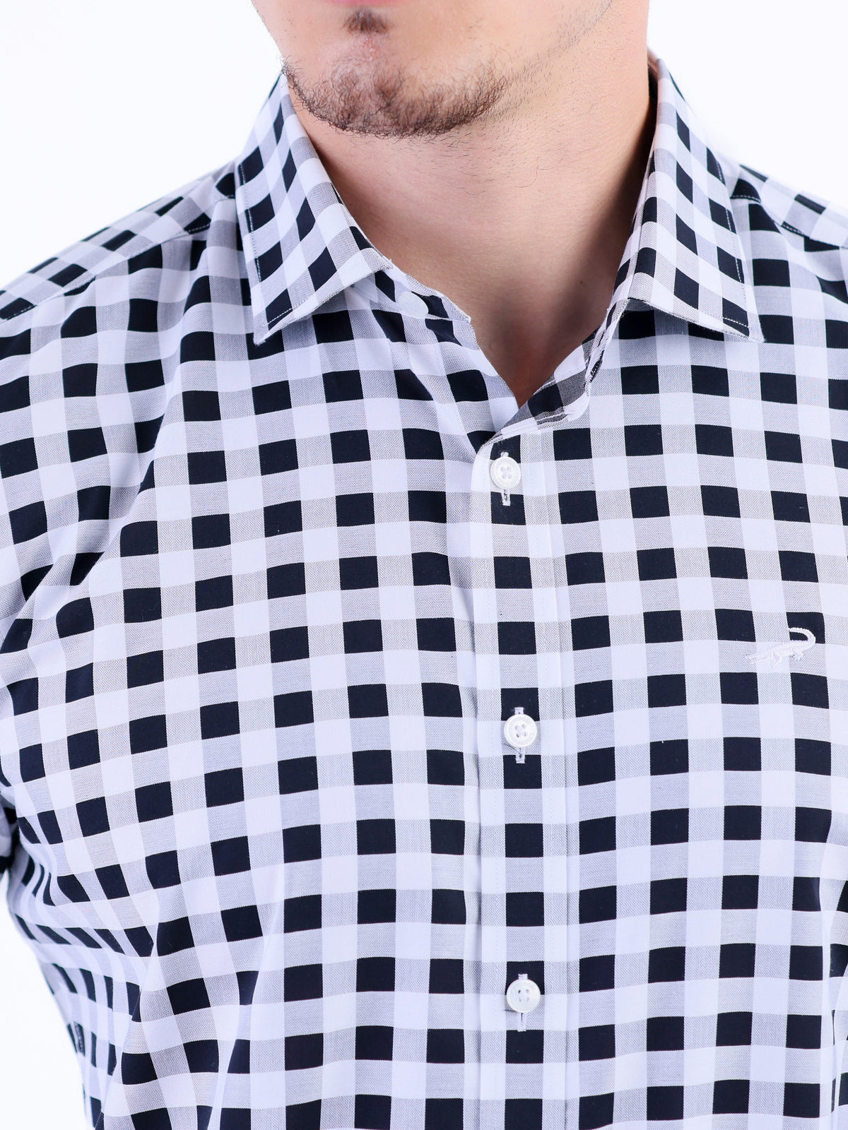 Semi Casual Micro Checks Slim Fit Shirt - Black