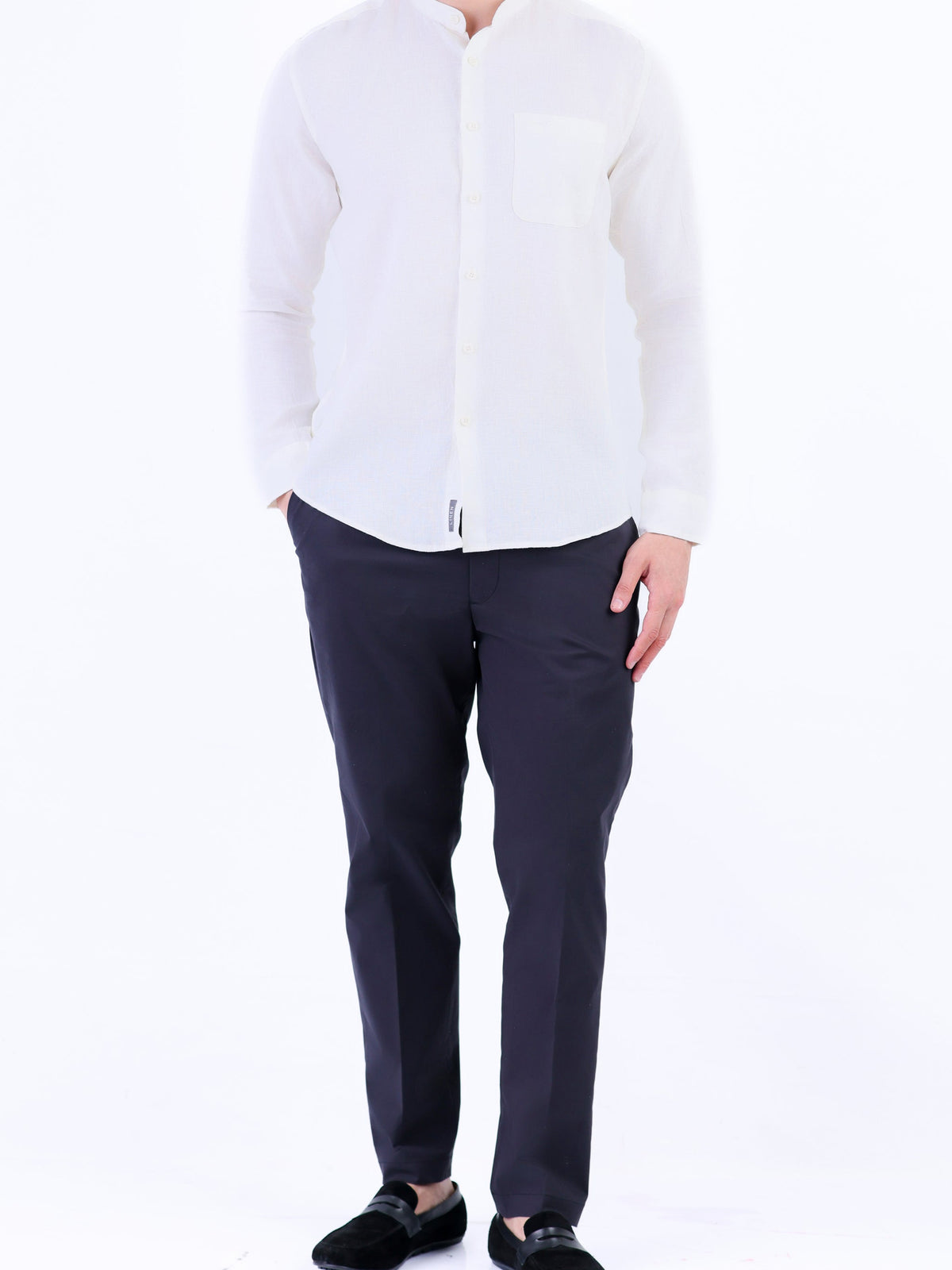 Linen Plain Slim Fit Shirt - White