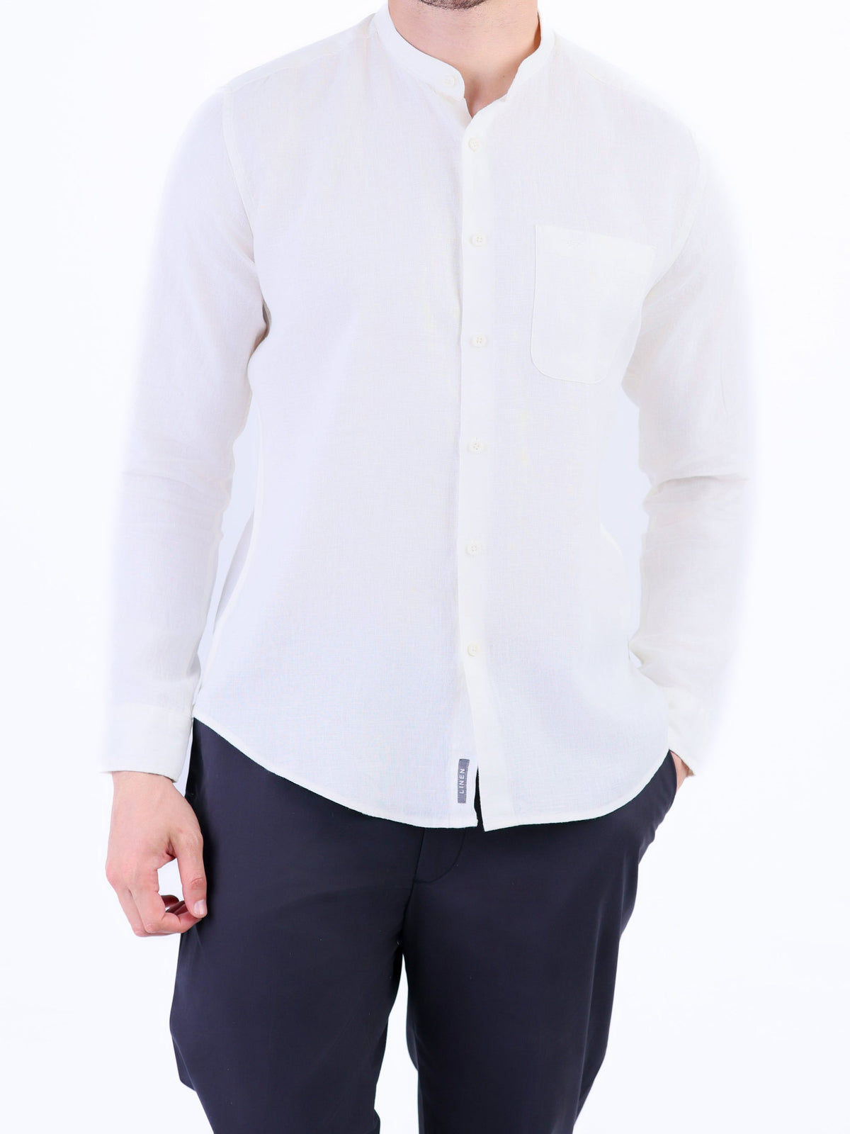 Linen Plain Slim Fit Shirt - White