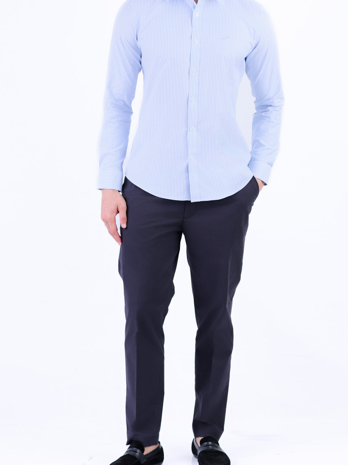 Semi Casual Stripe Slim Fit Shirt - Blue Yonder