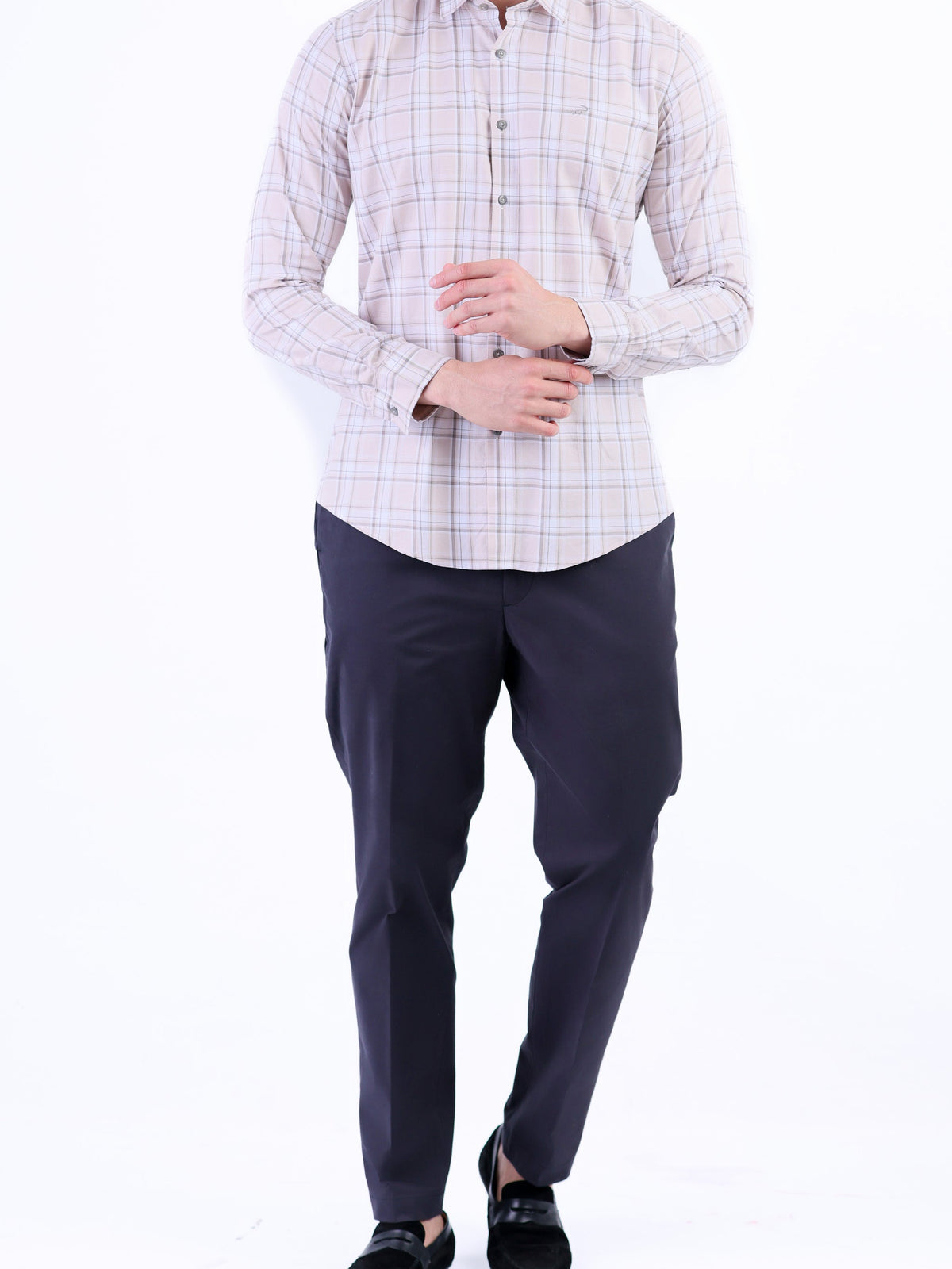 Semi Casual Checks Slim Fit Shirt - Brown Croissant
