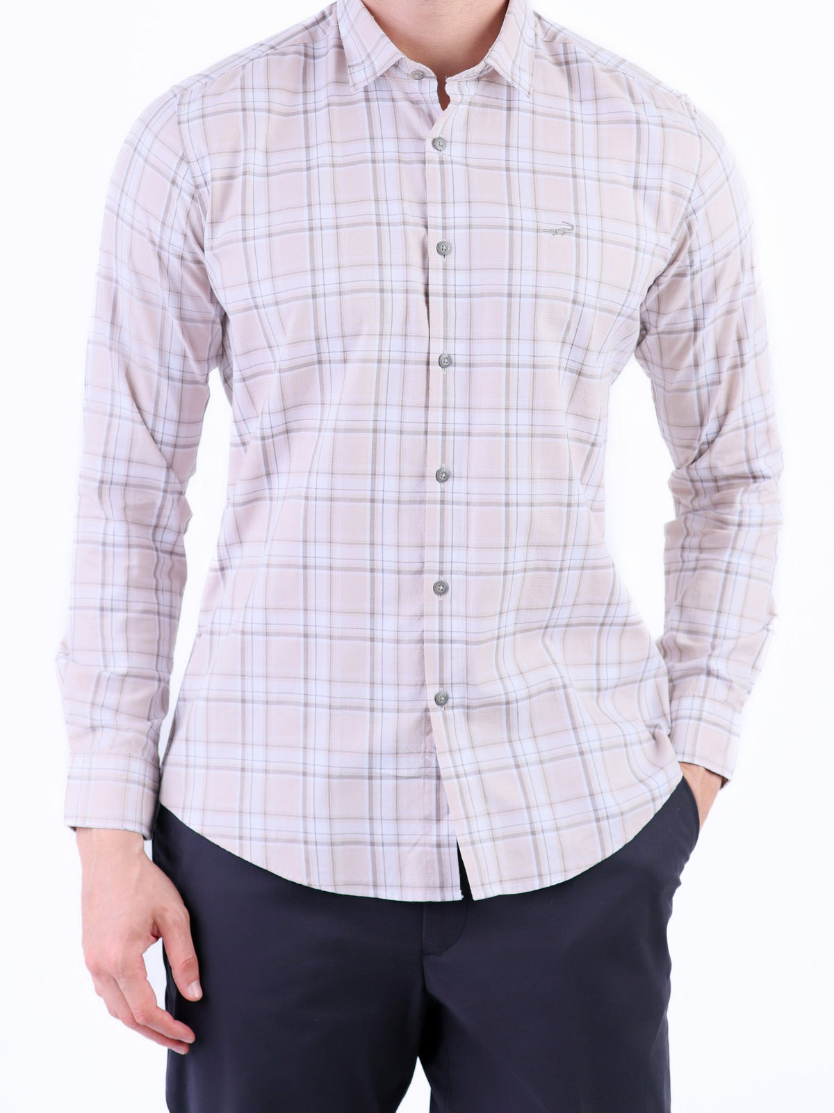 Semi Casual Checks Slim Fit Shirt - Brown Croissant