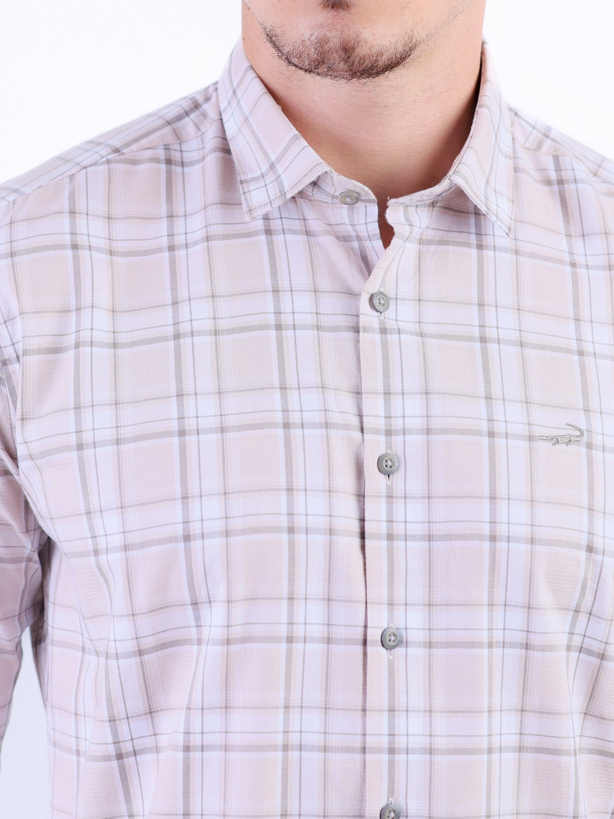 Semi Casual Checks Slim Fit Shirt - Brown Croissant