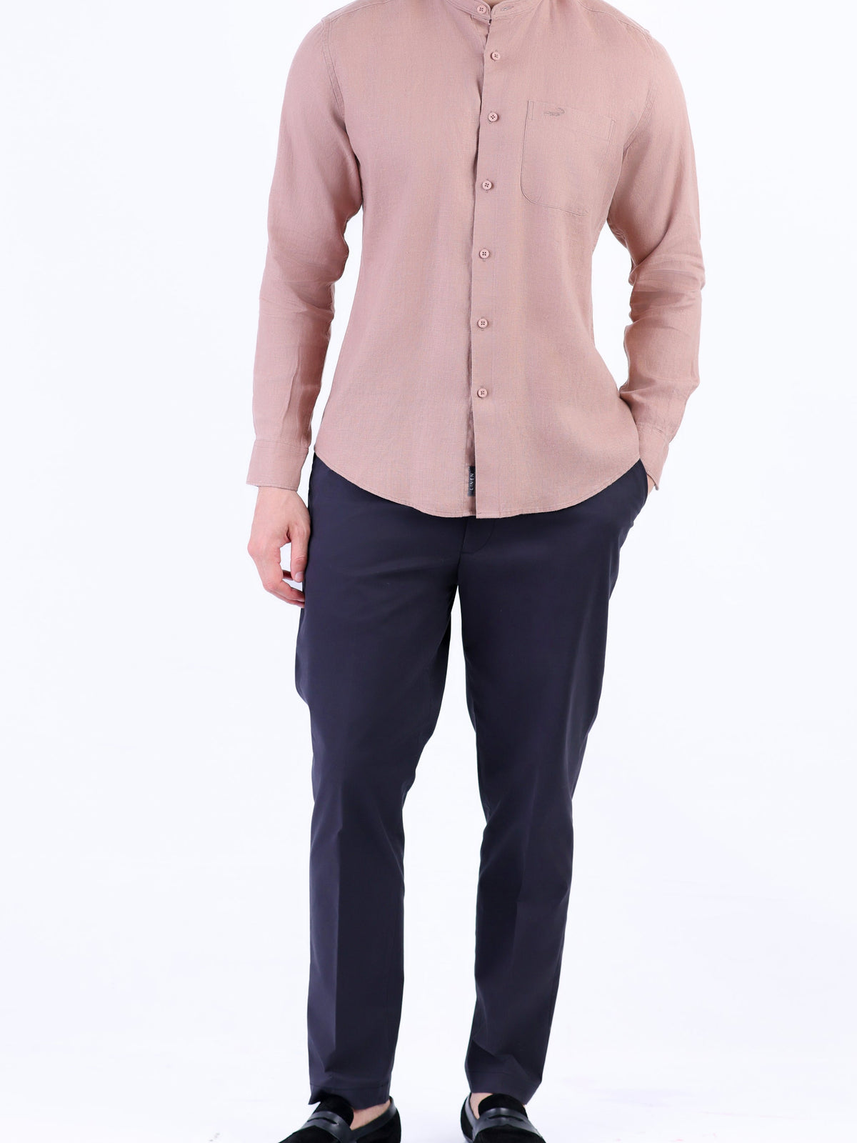 Linen Plain Slim Fit Shirt - Mahogany