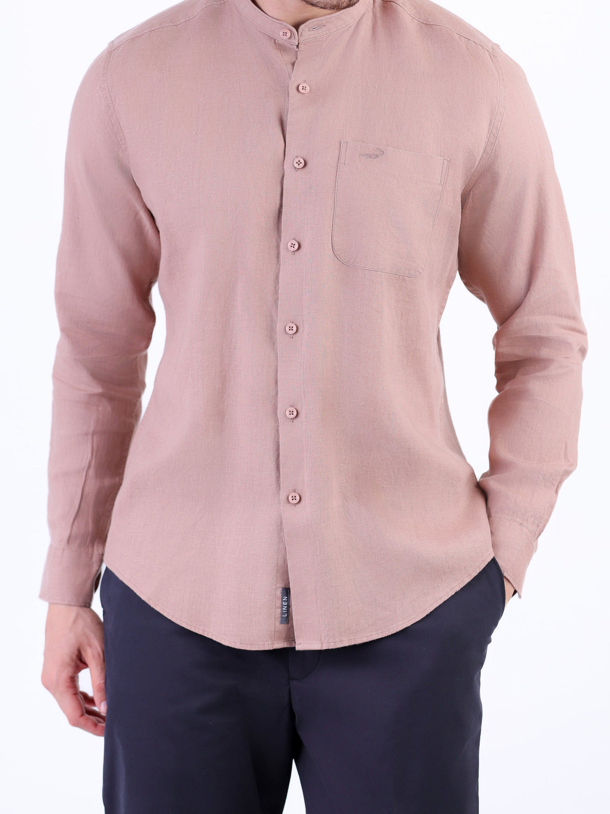 Linen Plain Slim Fit Shirt - Mahogany