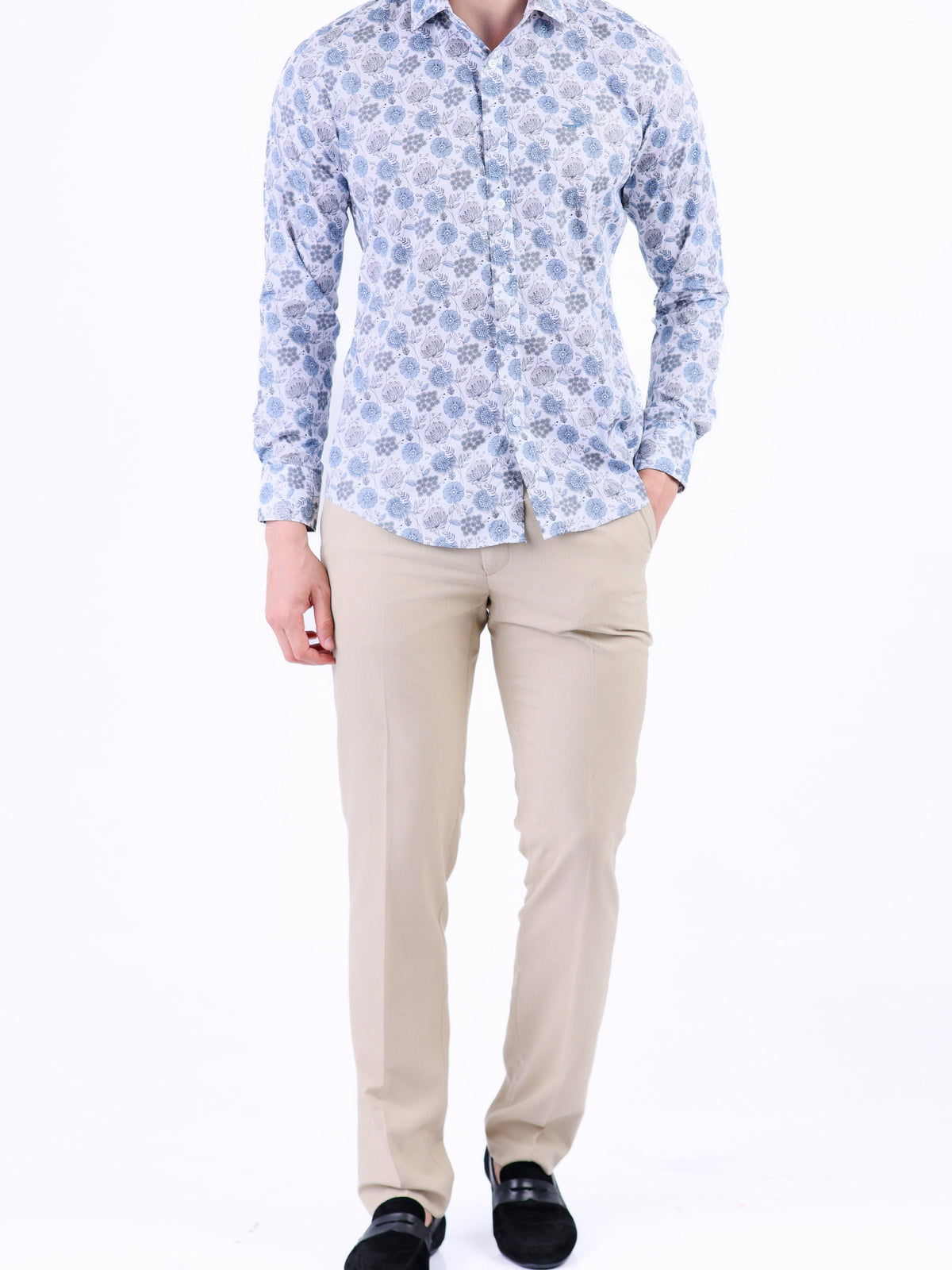 Evening Printed Slim Fit Shirt - Little Boy Blue