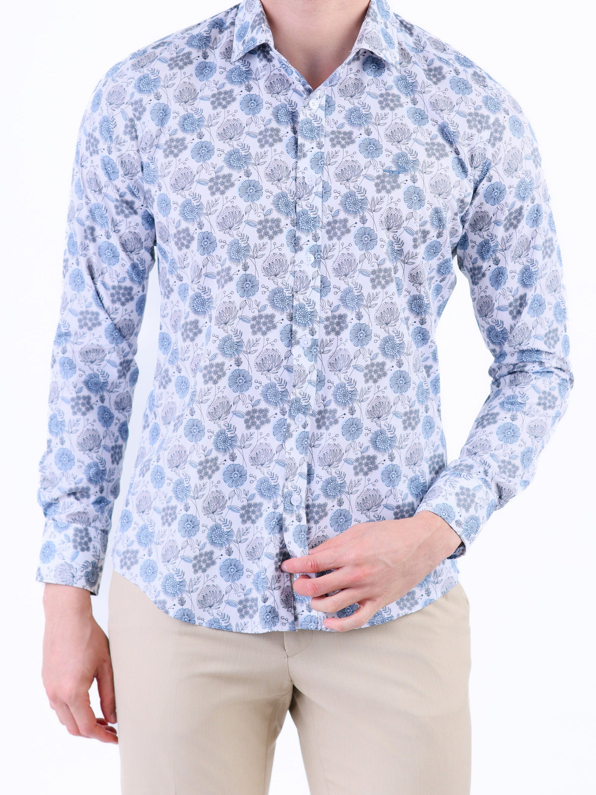 Evening Printed Slim Fit Shirt - Little Boy Blue