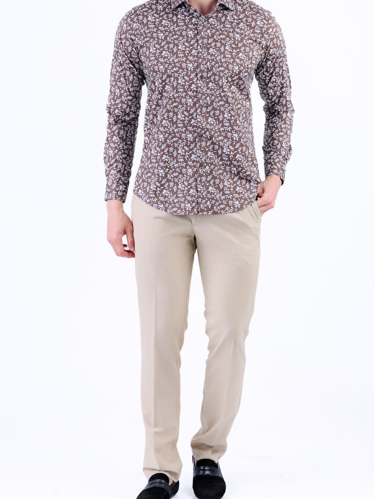 Evening Printed Slim Fit Shirt - Brown Tane