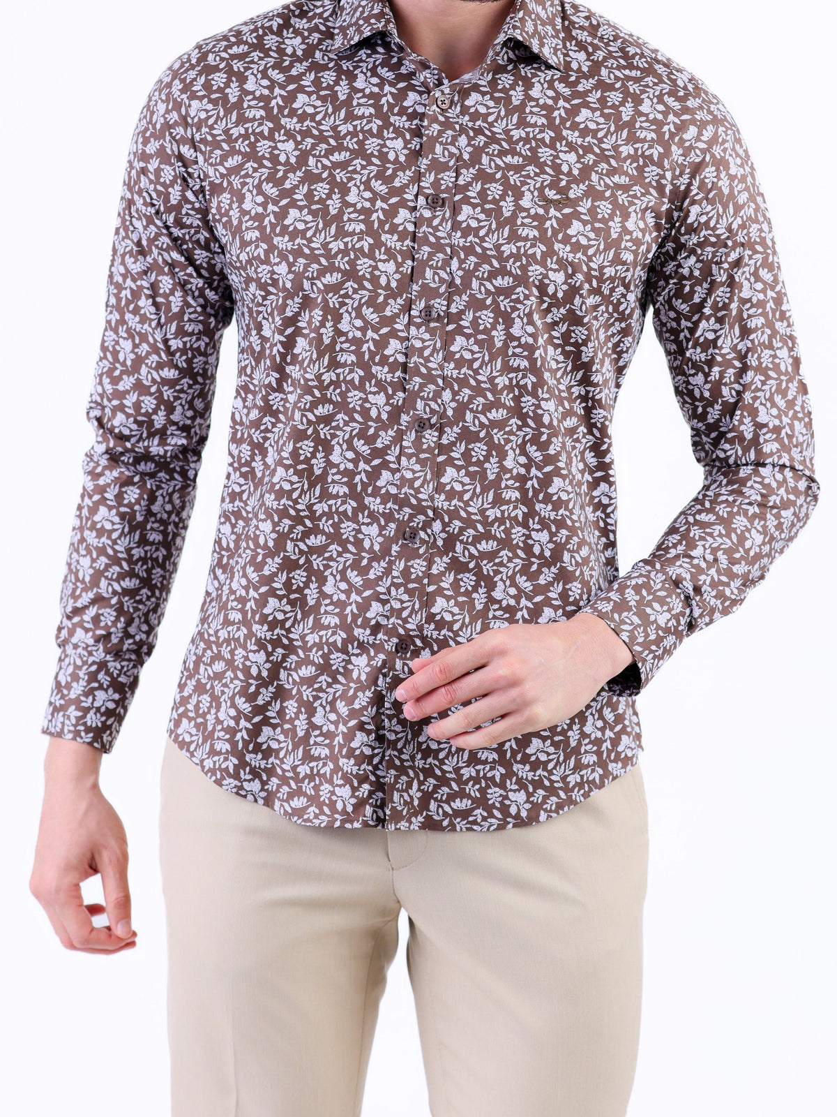 Evening Printed Slim Fit Shirt - Brown Tane
