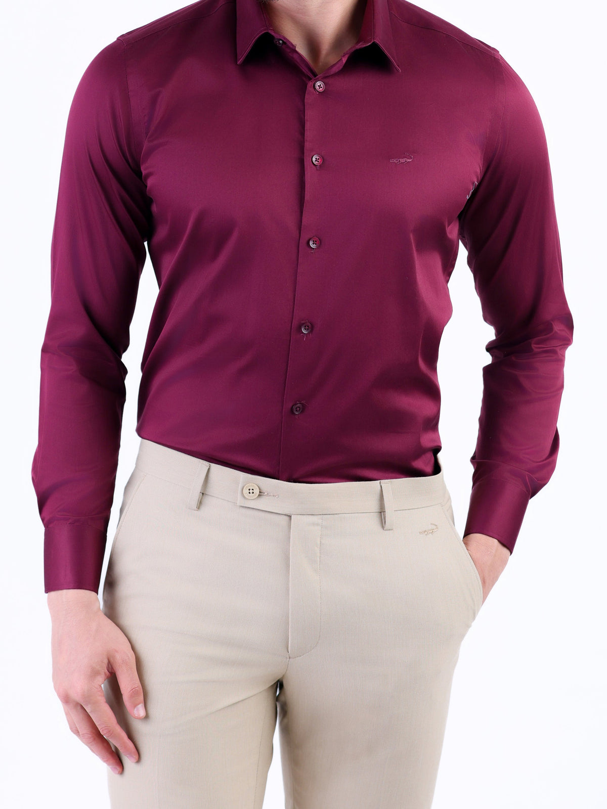 Evening Plain Slim Fit Shirt - Maroon