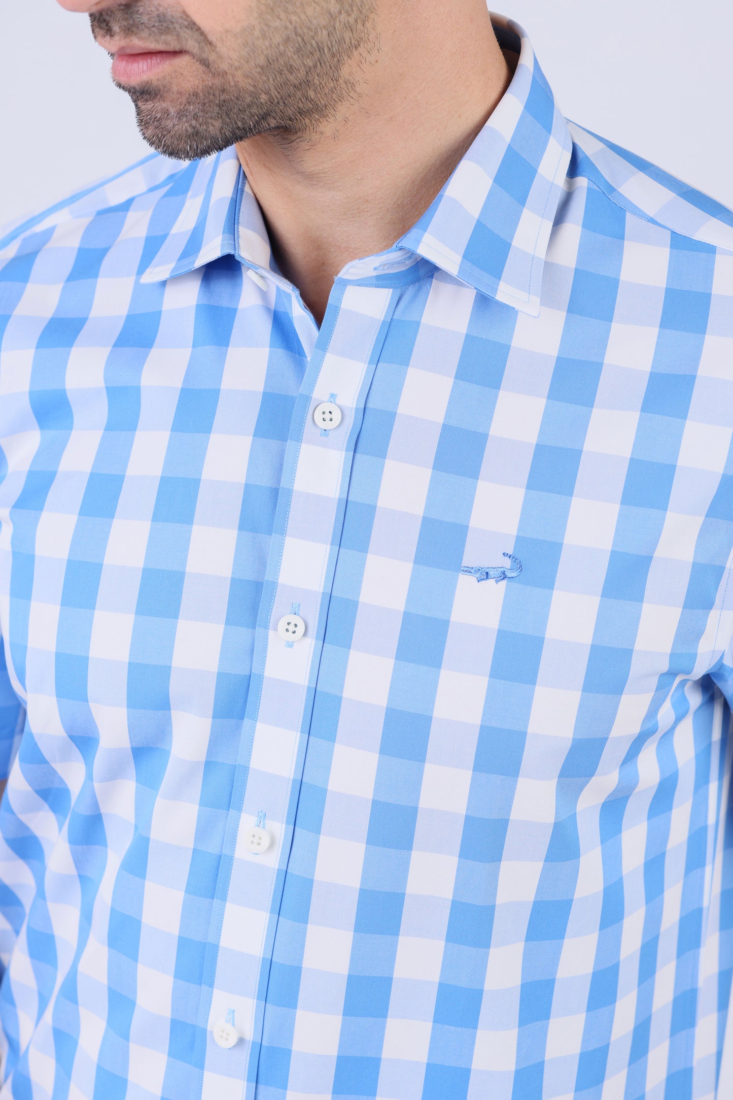 Crocodile Men Semi Casual Regular Fit Shirt - Blue Checked