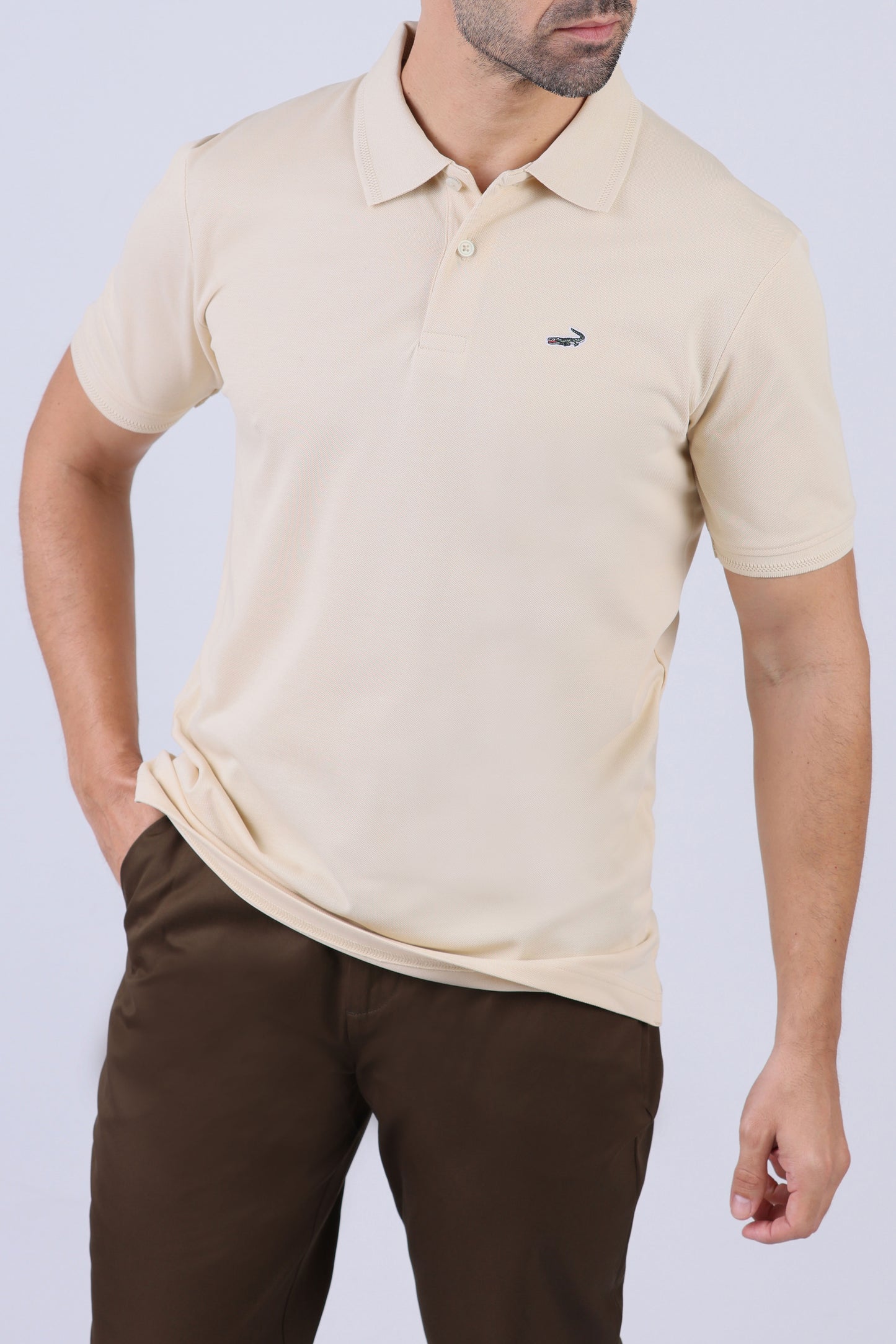 Crocodile Men Supima Polo Slim HS- Bleached Sand