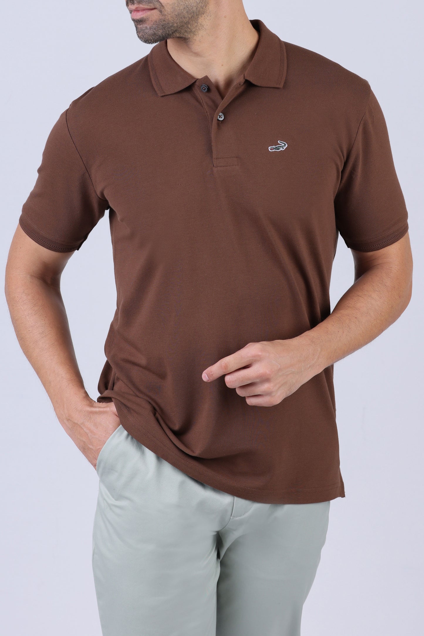 Crocodile Pima Polo Slim-Brown Cork