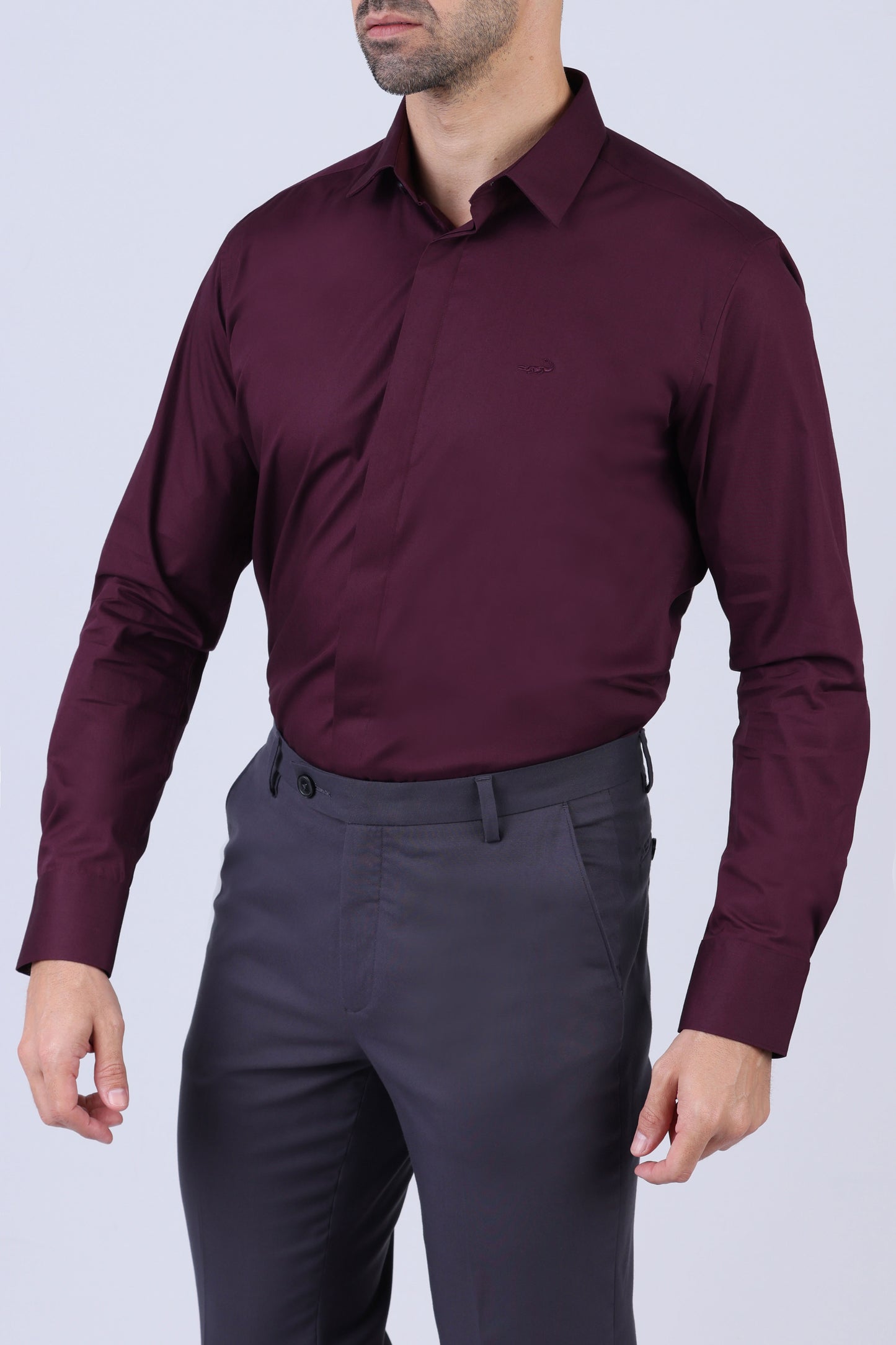 Crocodile Men Evening Slim Fit Shirts - Oxblood Red