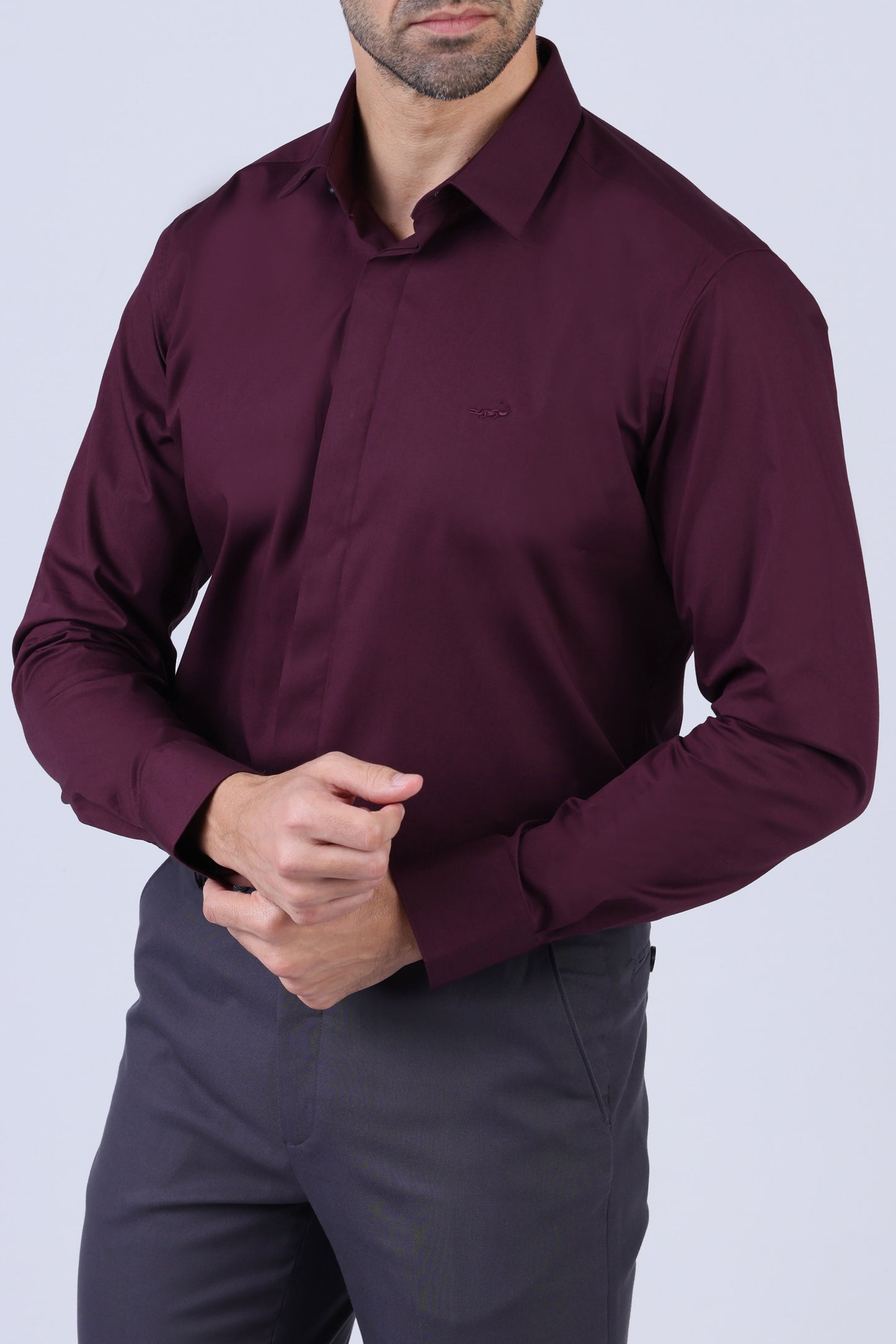 Crocodile Men Evening Slim Fit Shirts - Oxblood Red
