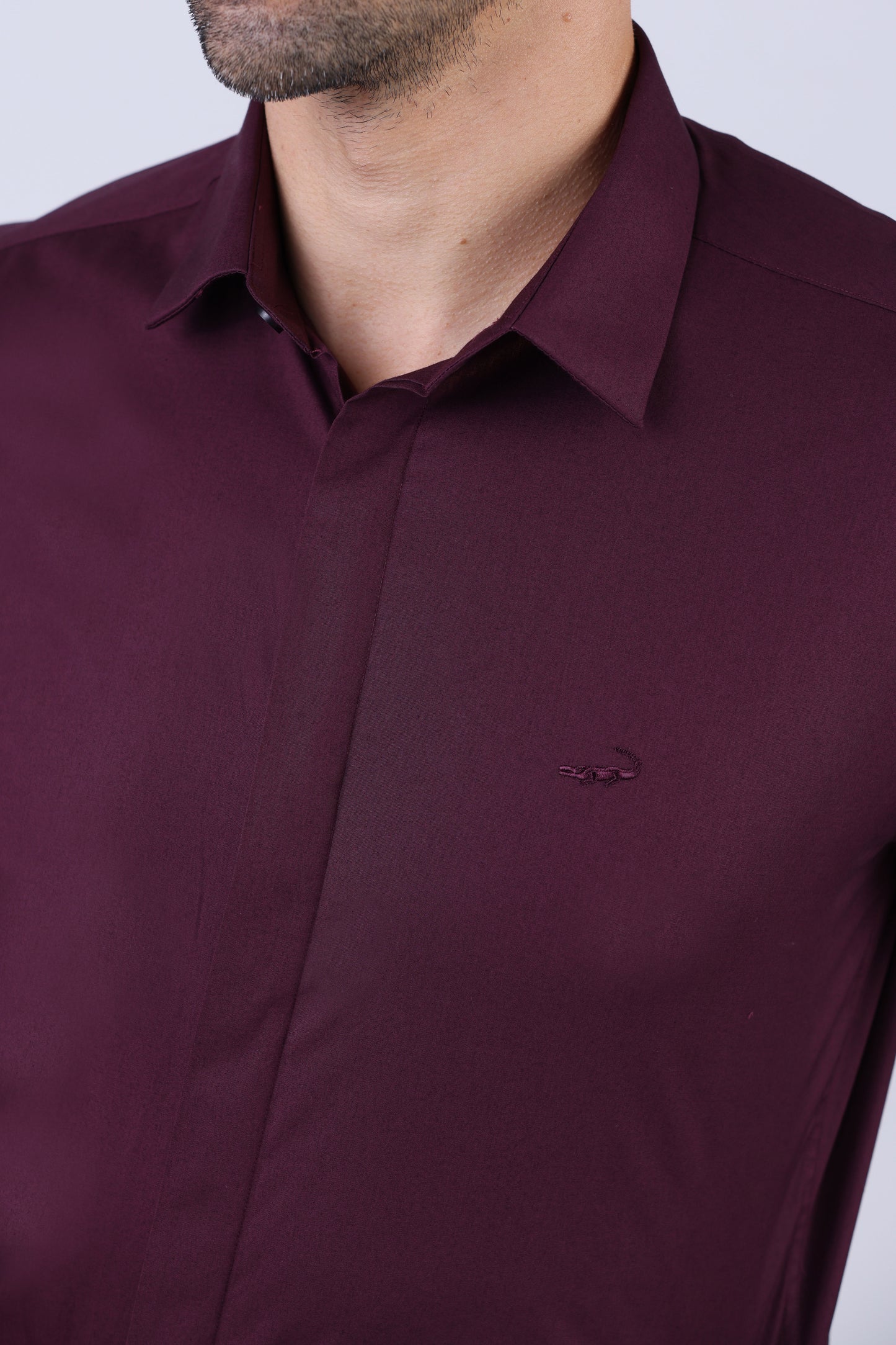 Crocodile Men Evening Slim Fit Shirts - Oxblood Red