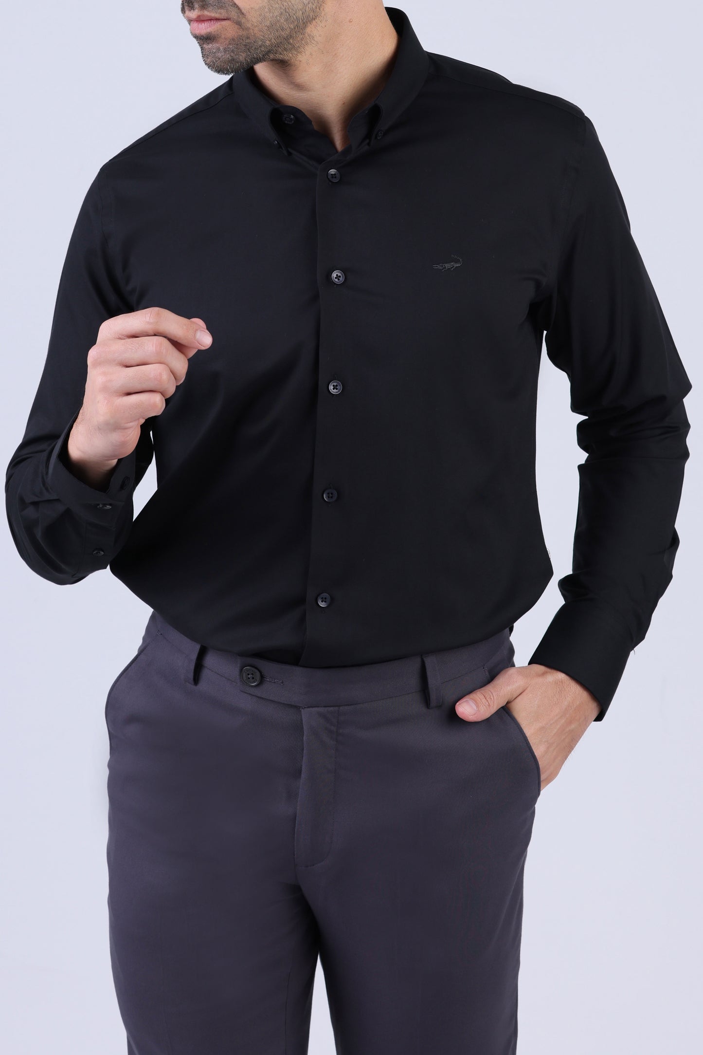 Crocodile Men Formal Slim Fit F/S Shirt - Black