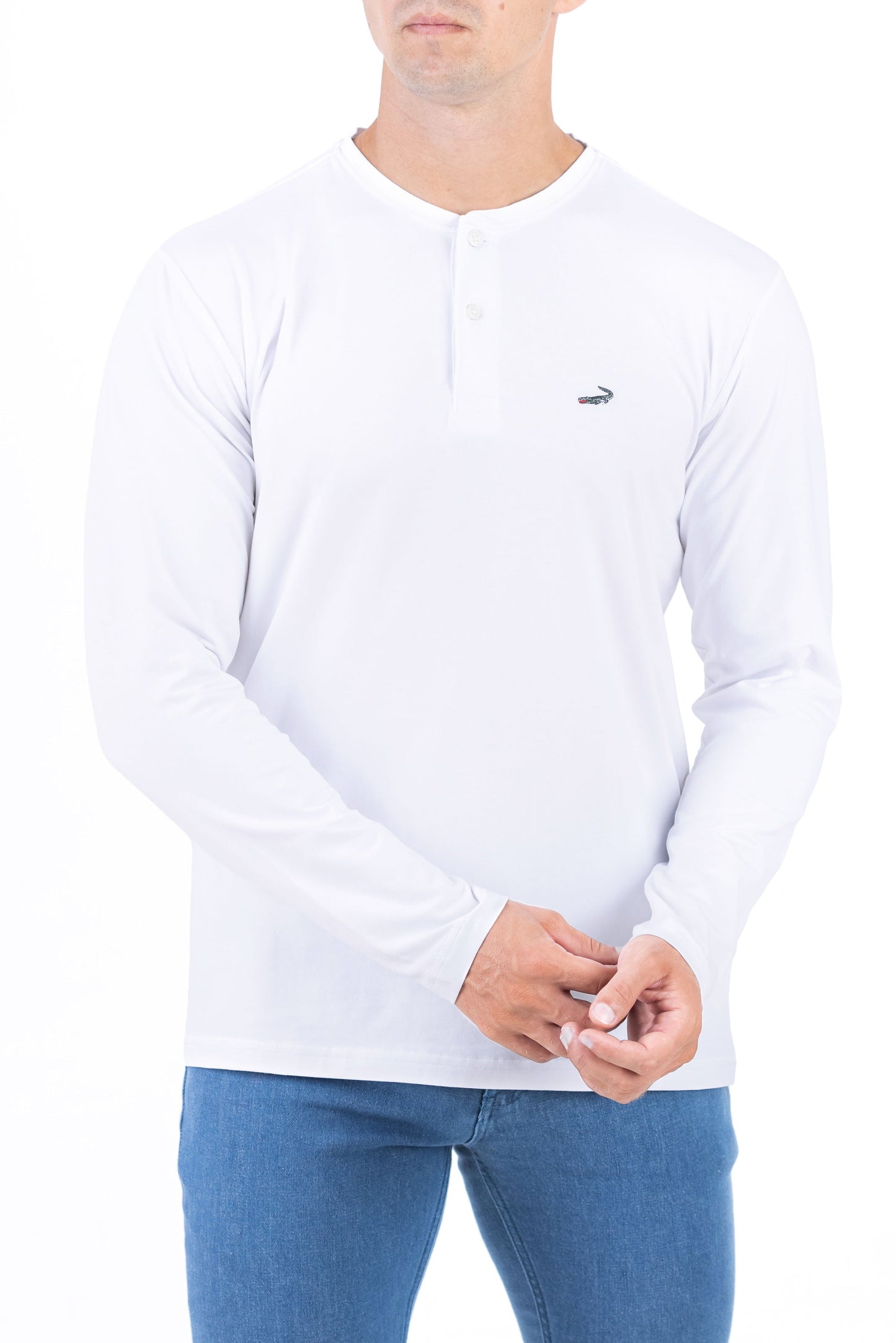 Crocodile Plain Henley Slim Fit Tee - Snow White