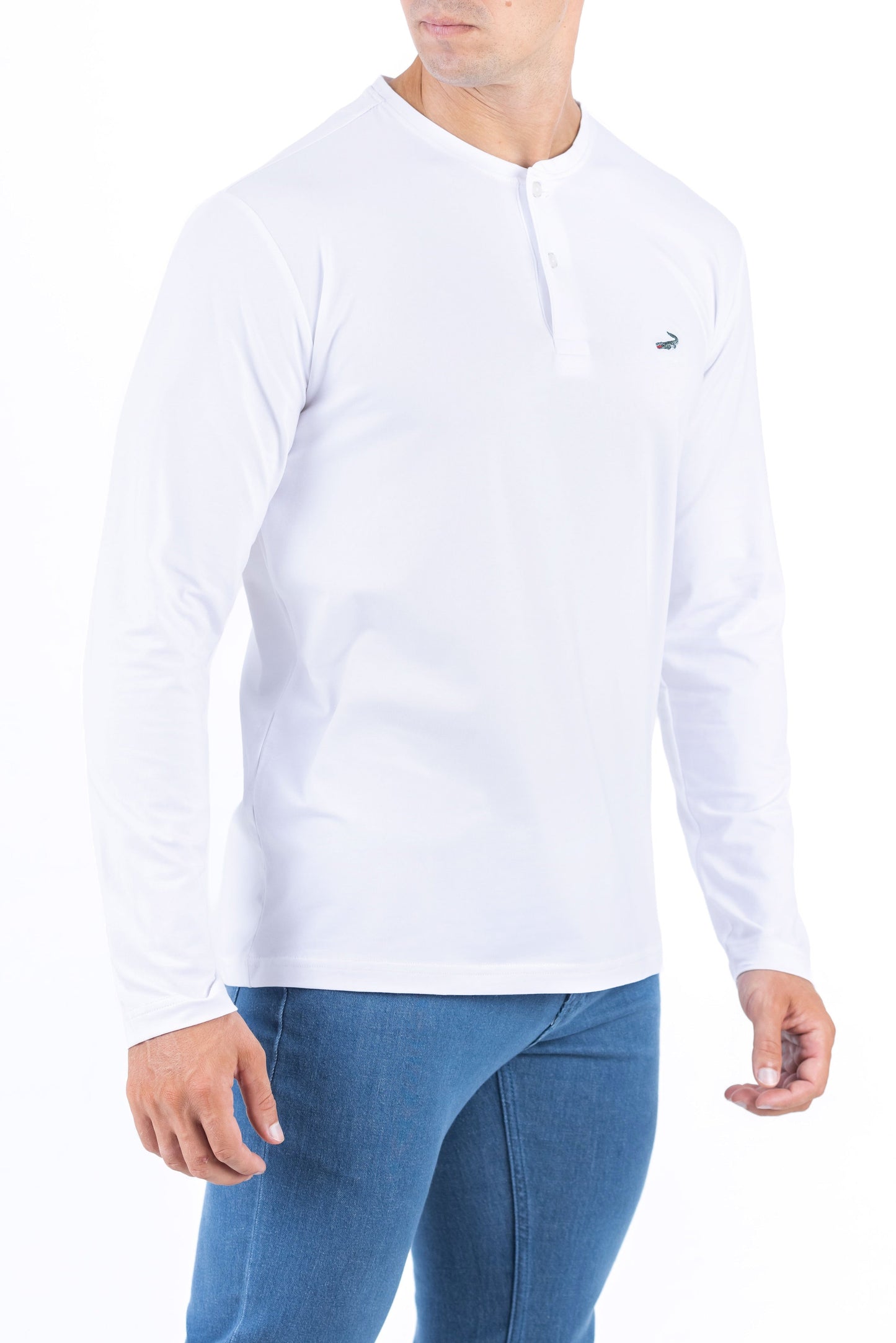 Crocodile Plain Henley Slim Fit Tee - Snow White