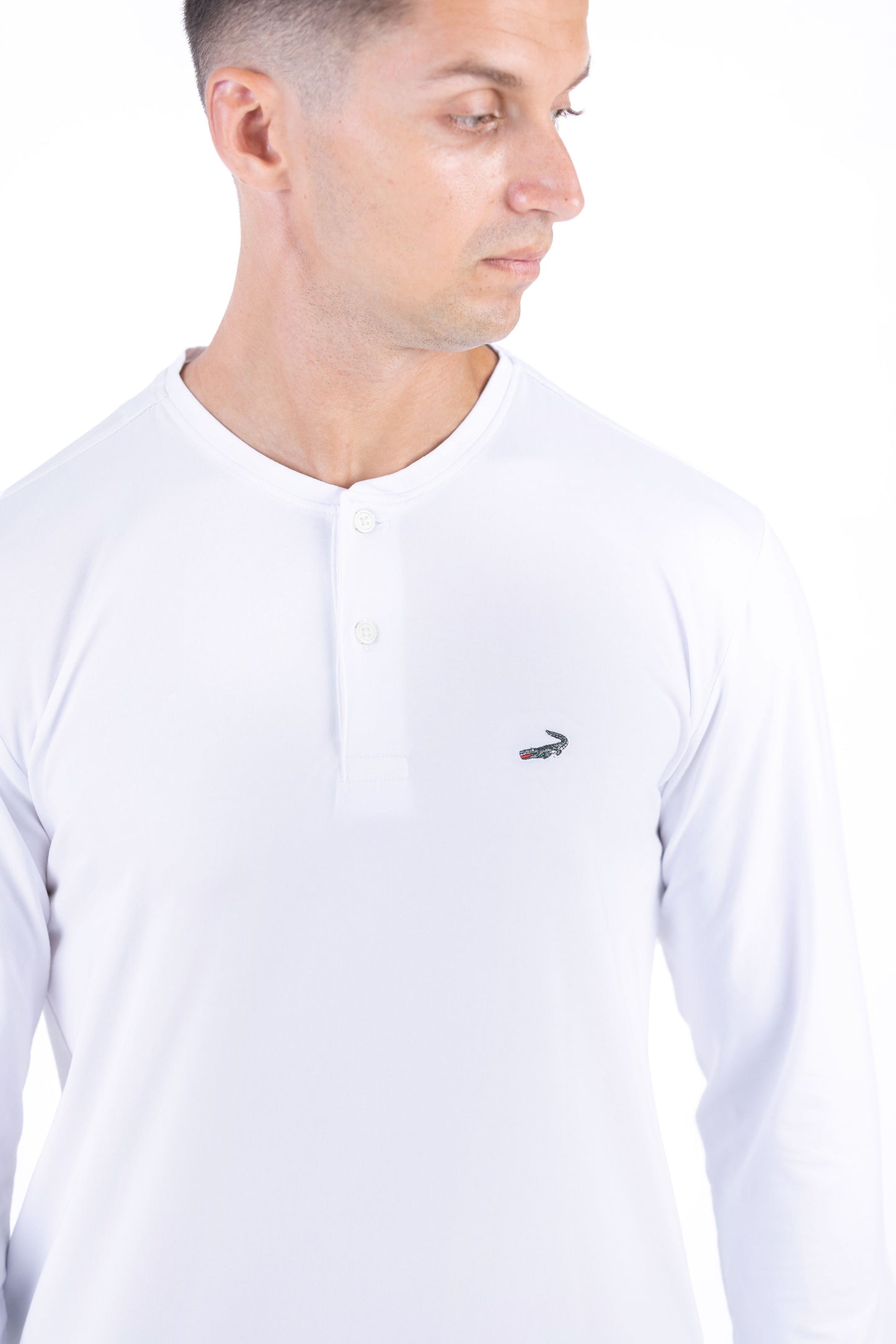 Crocodile Plain Henley Slim Fit Tee - Snow White