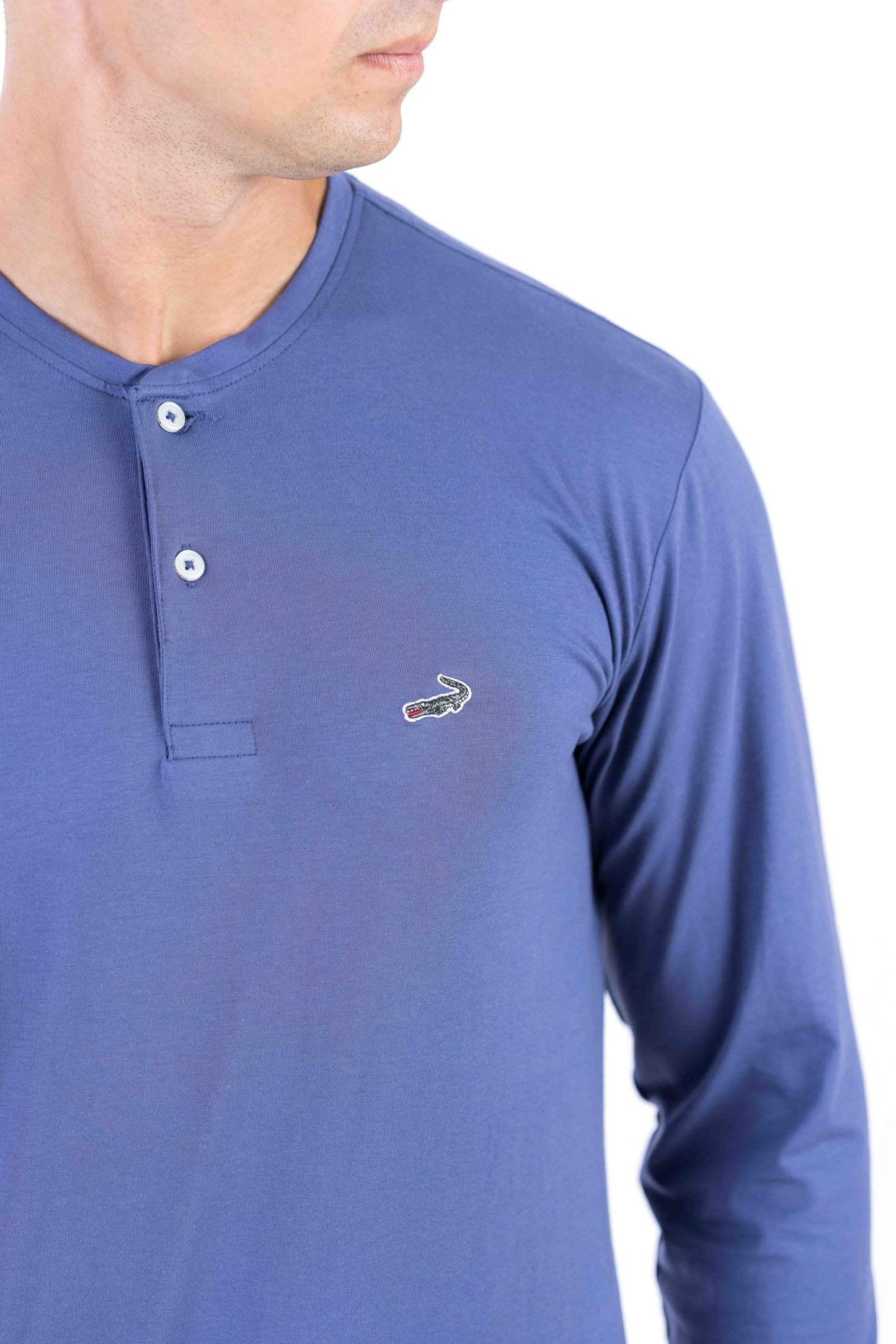 Crocodile Plain Henley Slim Fit Tee - True Navy