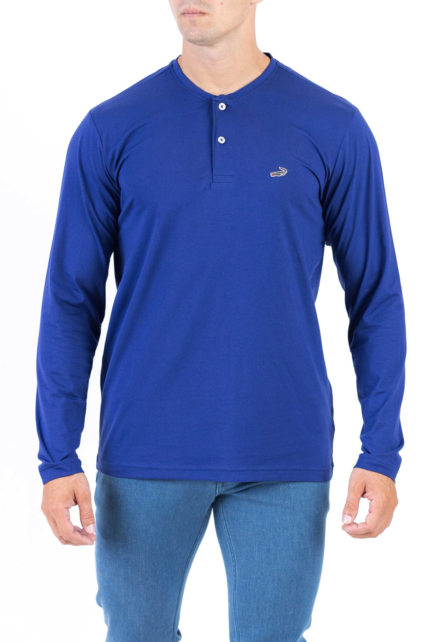 Crocodile Plain Henley Slim Fit Tee - Blue Depths
