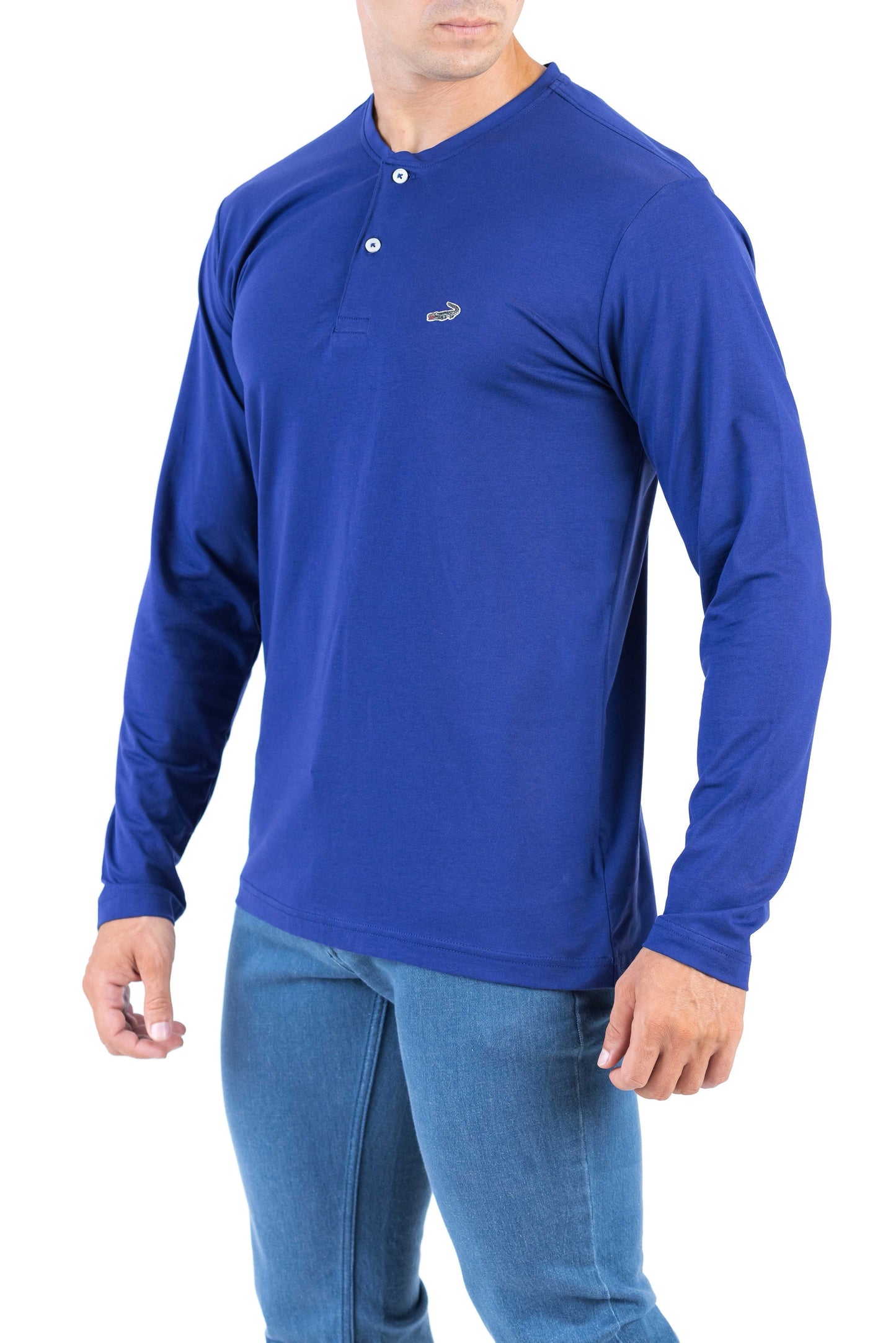 Crocodile Plain Henley Slim Fit Tee - Blue Depths